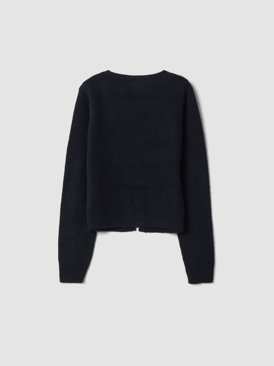Black stretch wool cardigan, regular fit_1