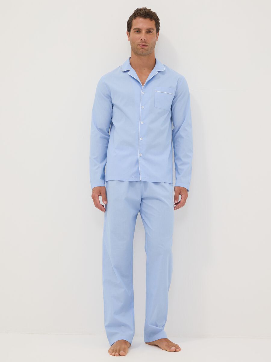Light blue organic cotton pyjamas with collar_0