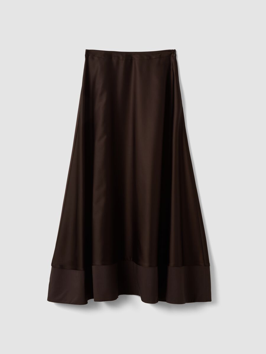 Long brown viscose-blend satin skirt_4
