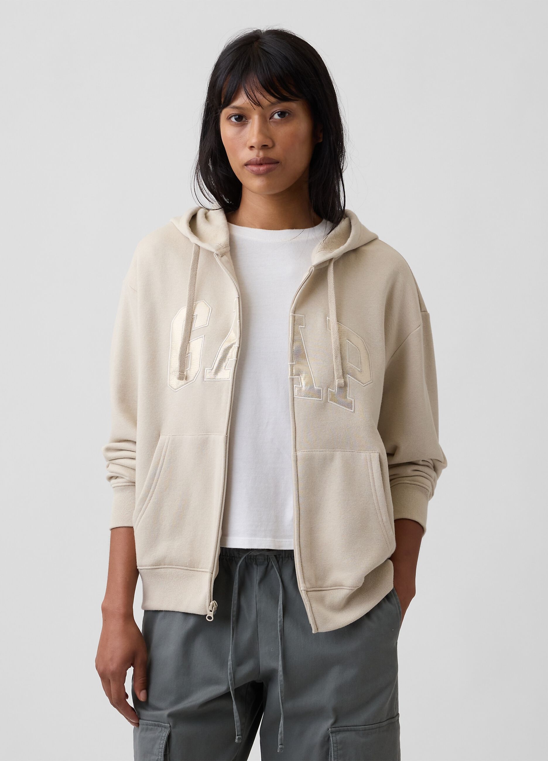 Beige cotton-blend hooded sweatshirt with GAP logo