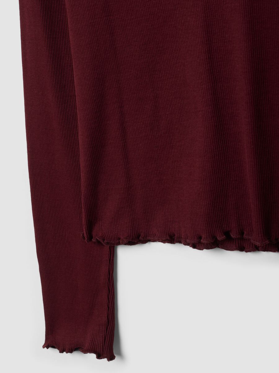 Burgundy pure cotton long-sleeve crew-neck T-shirt, regular fit_5