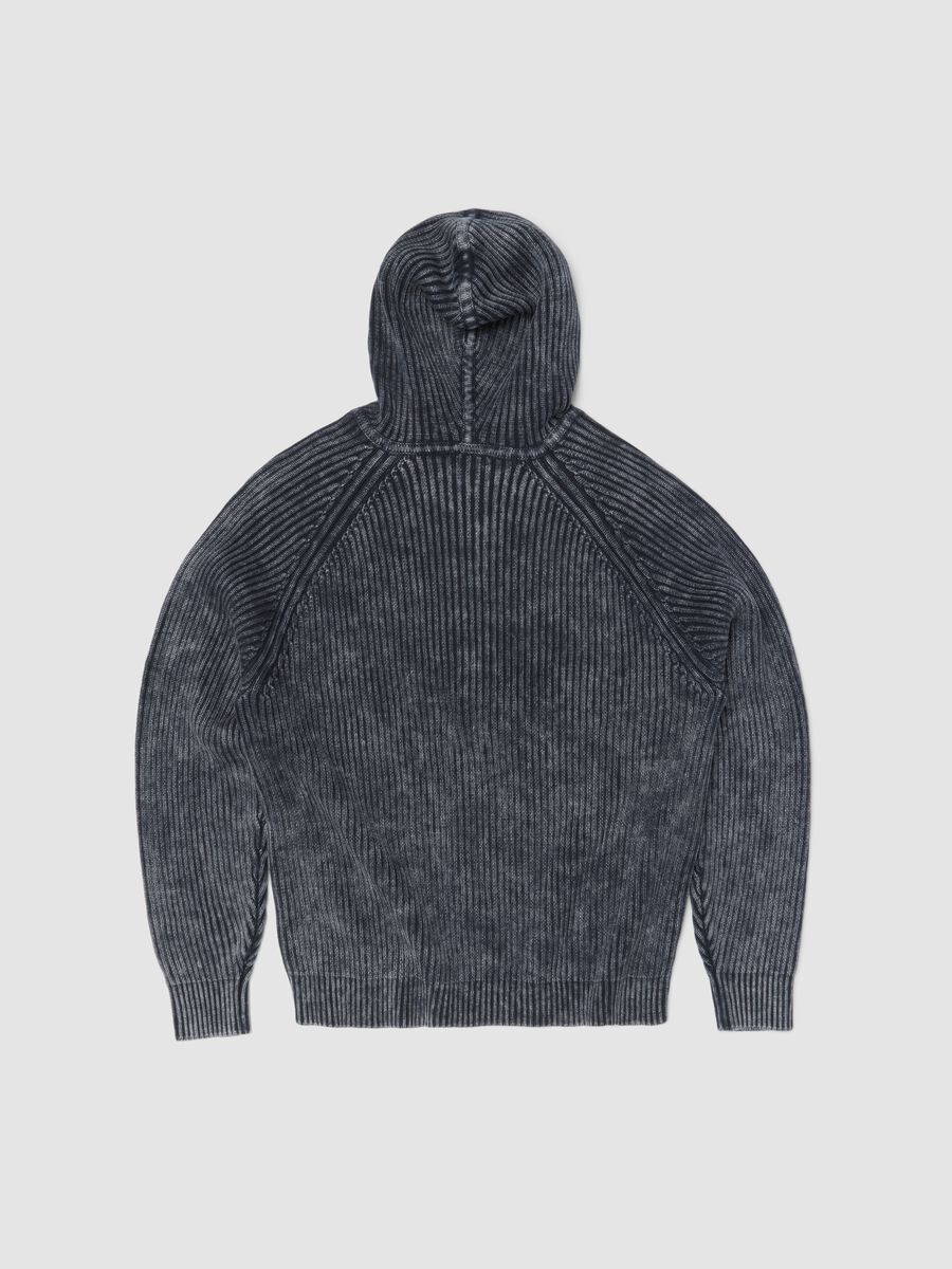 Vintage Grey Ribbed Knit Hoodie_5
