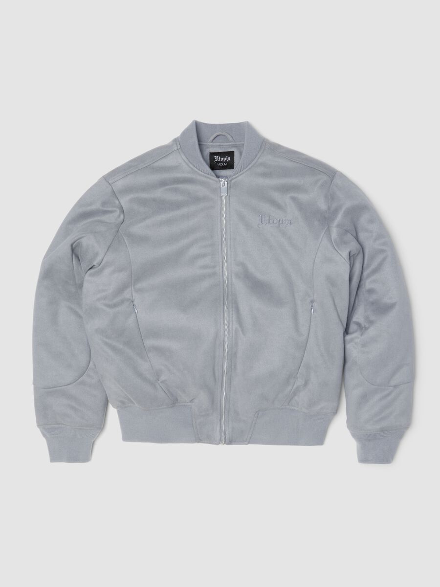 Faux Suede Bomber Jacket Light Grey_1