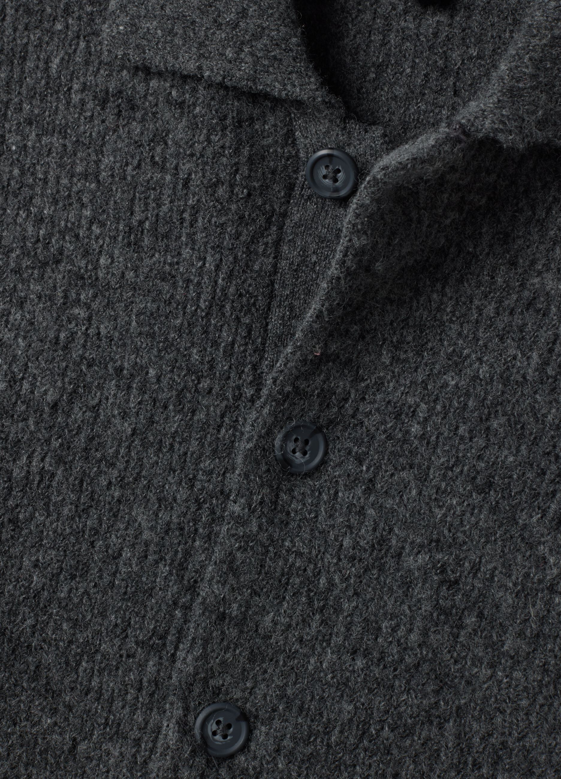 Grey marl stretch wool polo-collar cardigan