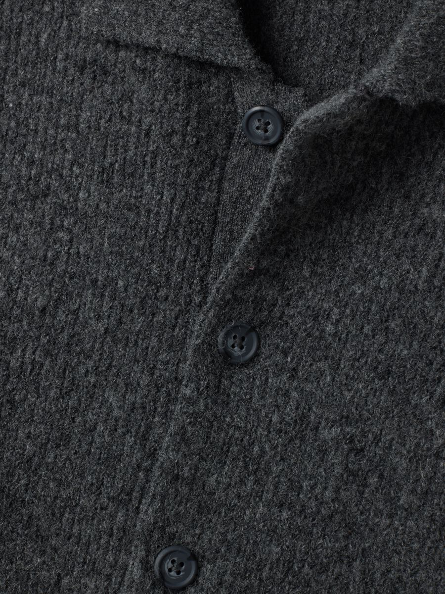 Grey marl stretch wool polo-collar cardigan_1