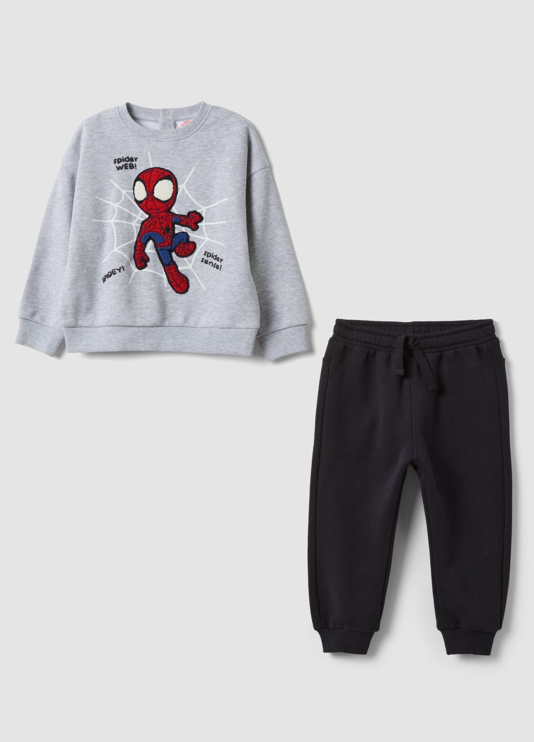 Completo grigio in misto cotone organico con stampa MARVEL Spider-Man
