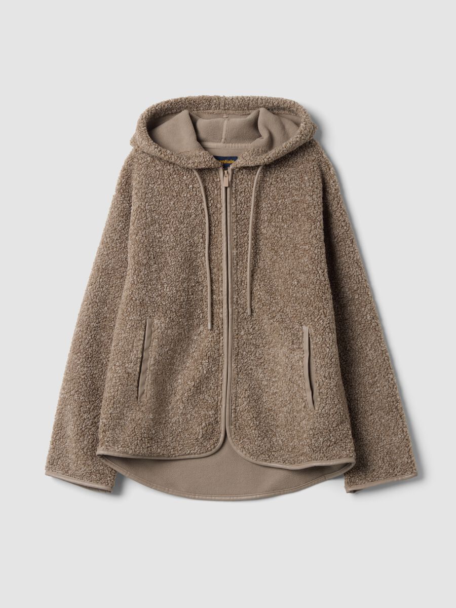 Light brown sherpa hoodie sweatshirt with crew neck_0