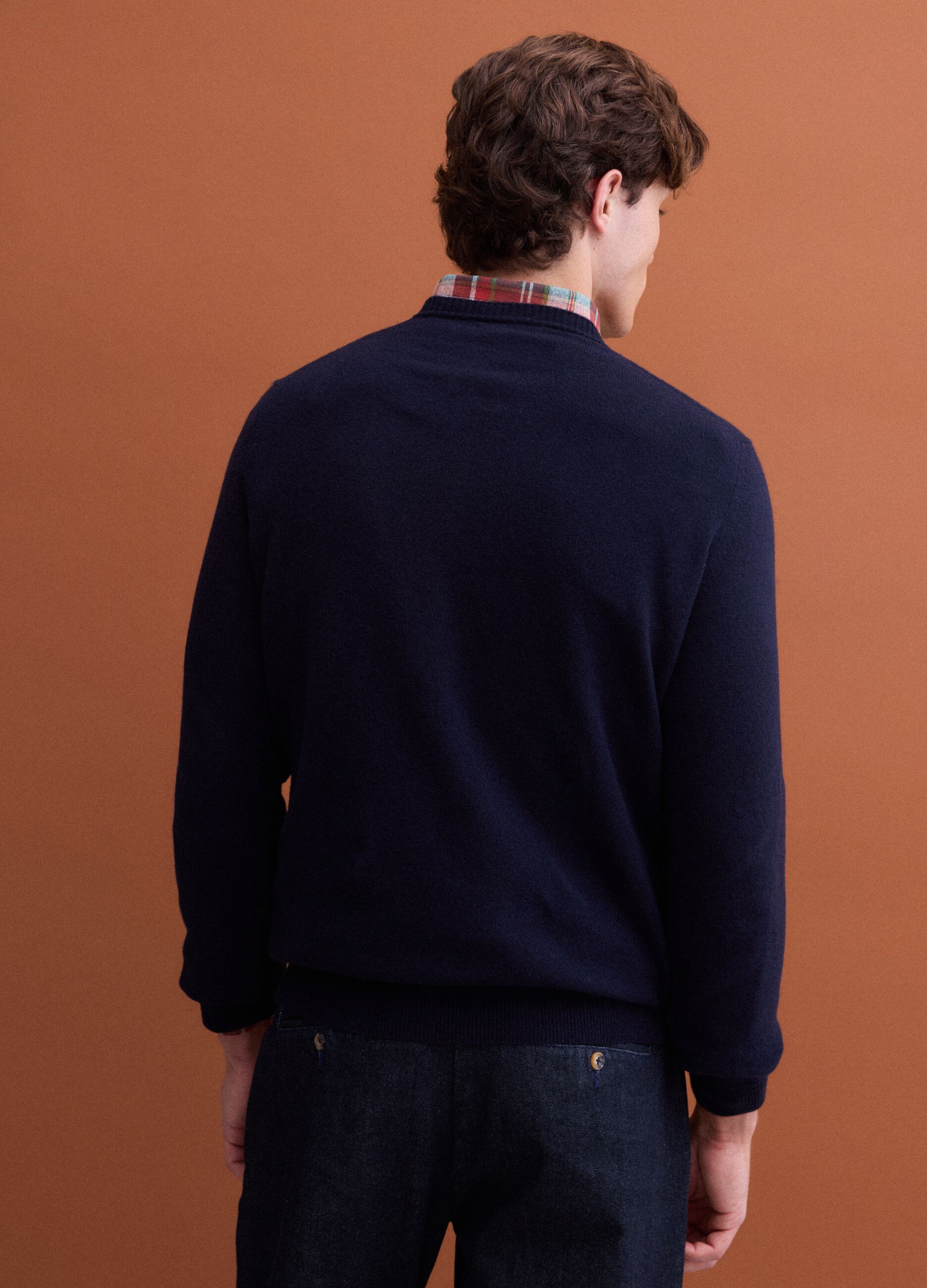 Blue pure wool crew-neck jumper, regular fit