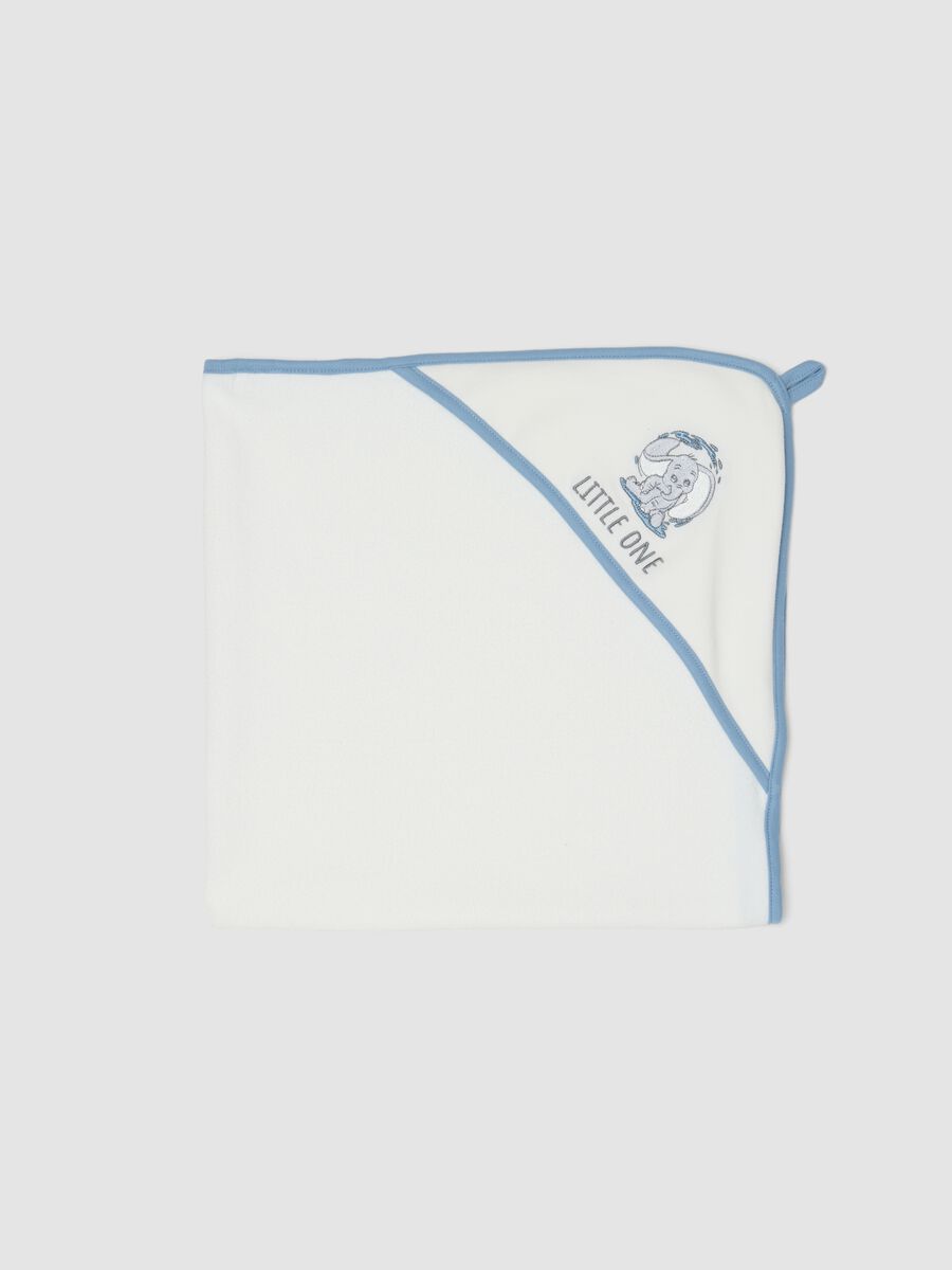 White organic cotton-blend baby bath towel with Dumbo print_0