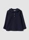 Blue organic cotton polo shirt with ruffled collar_0