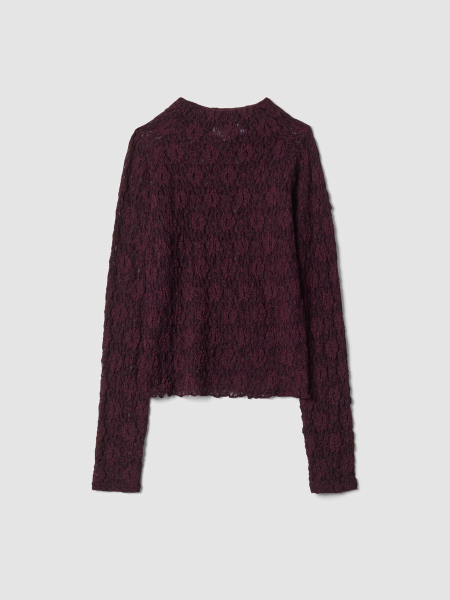 Purple perforated stretch top with stand-up collar_0