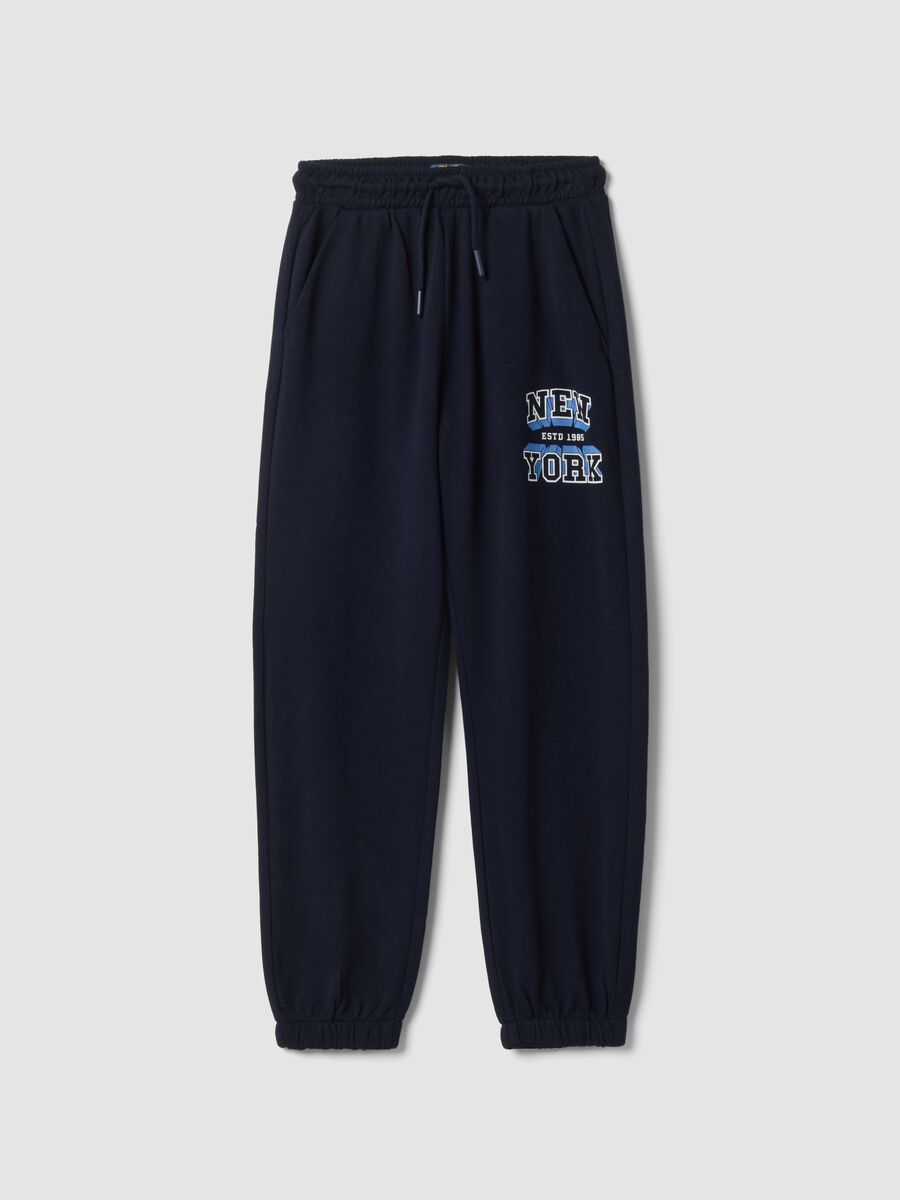 Blue cotton and viscose blend jogger trousers_0