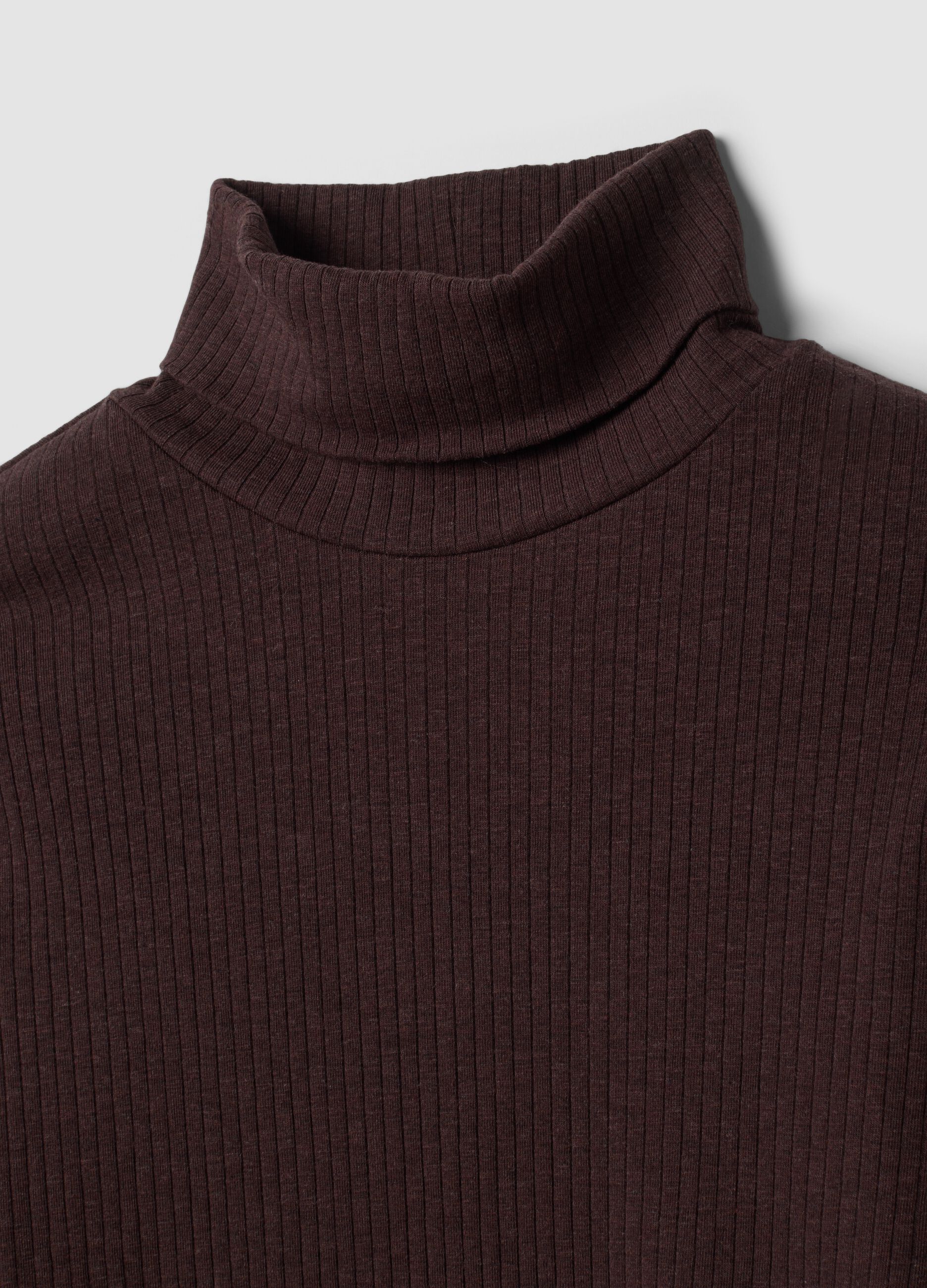 Brown ribbed stretch-cotton crew-neck T-shirt, regular fit