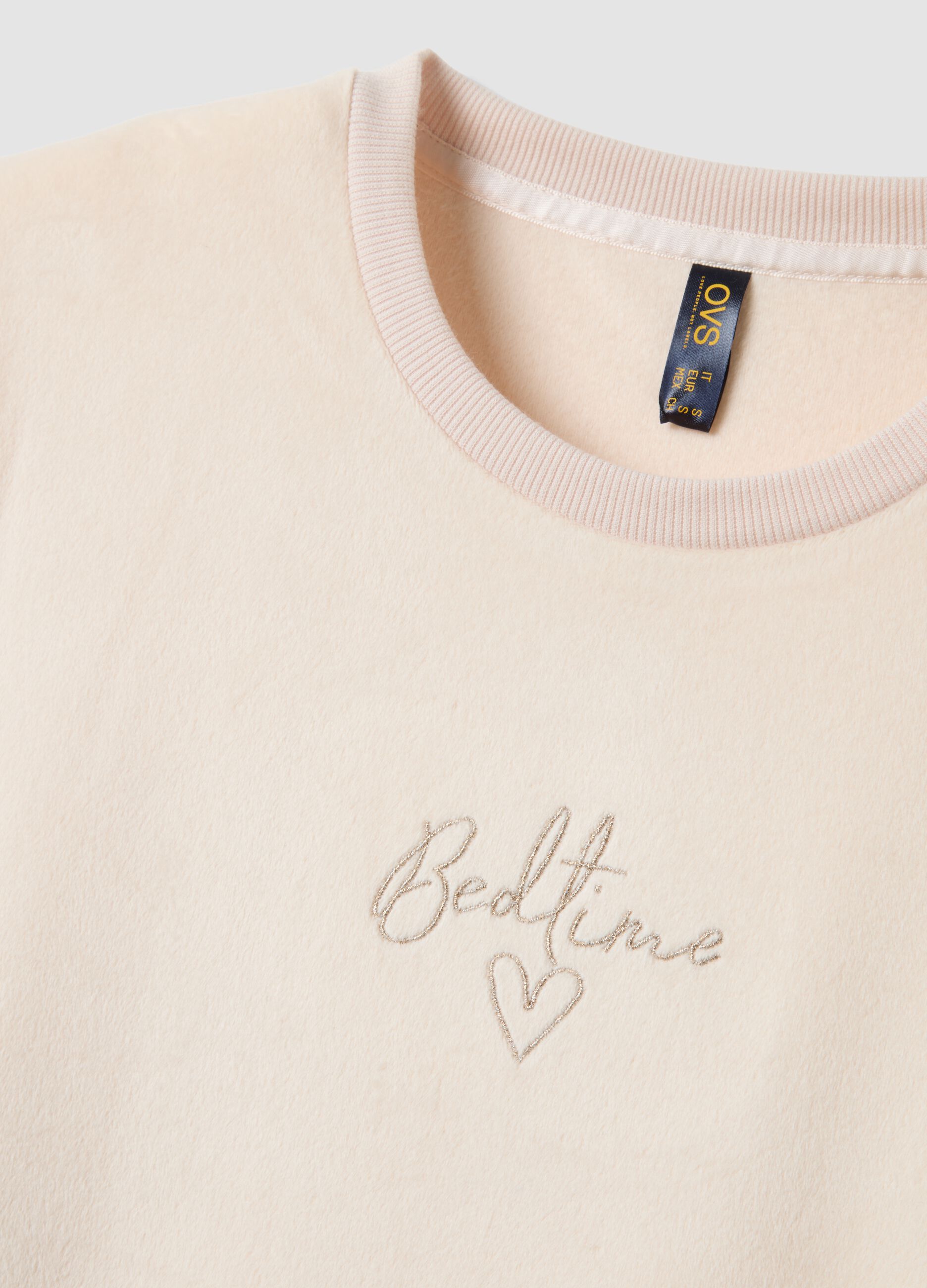 White stretch chenille crew-neck pyjama top