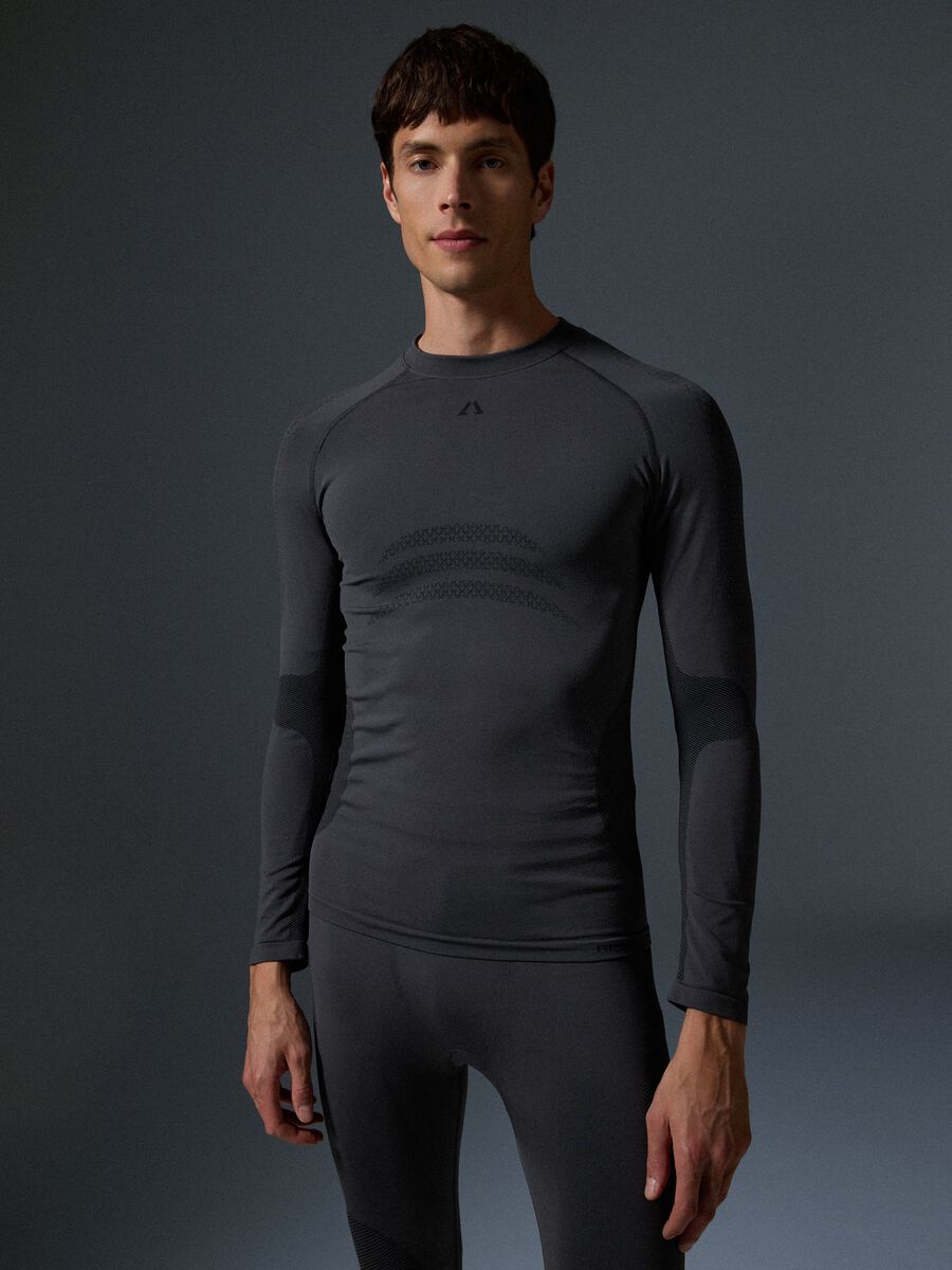 Grey thermal long-sleeve stretch T-shirt, 2-way stretch ALTAVIA_0