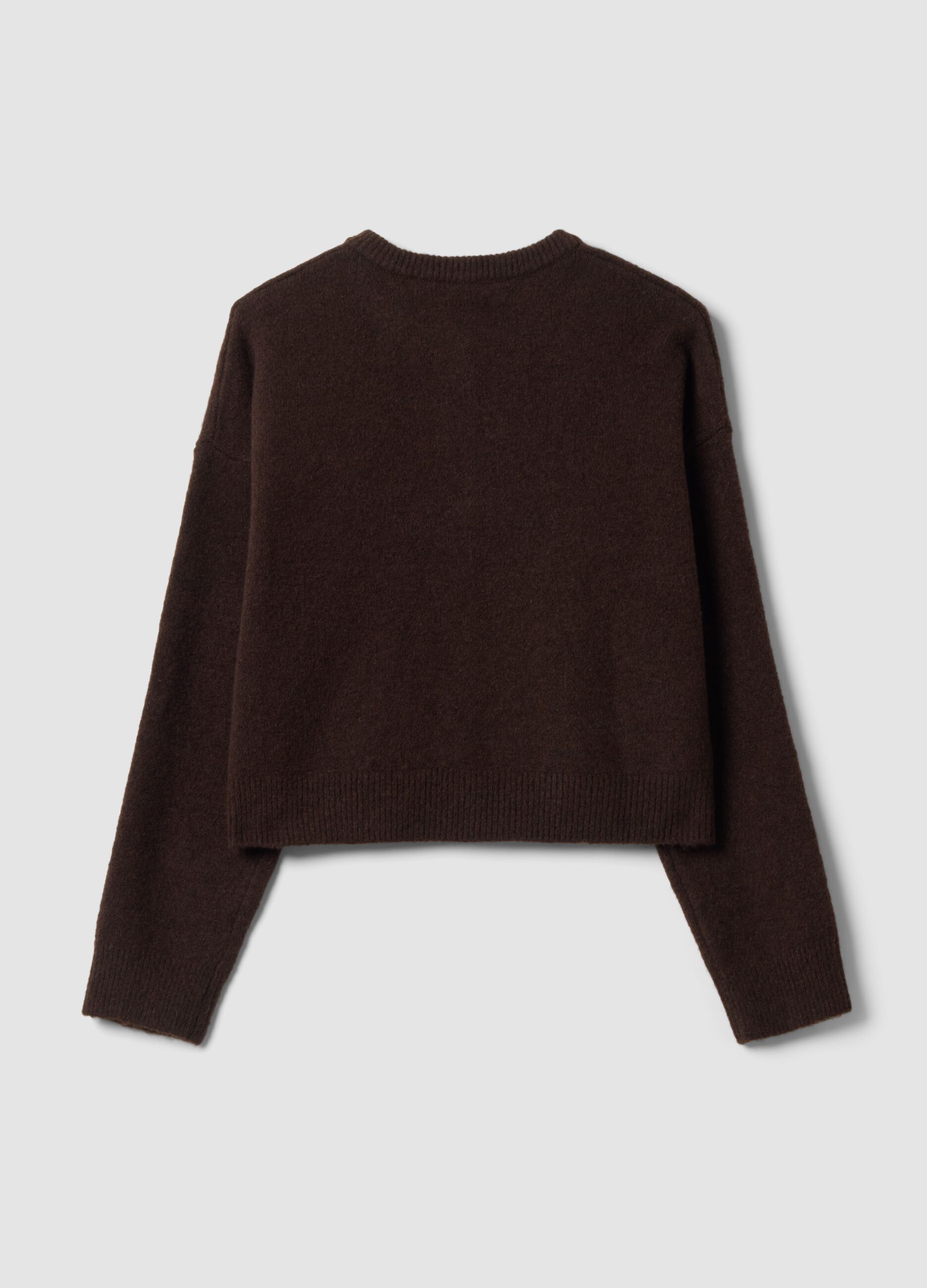 Cardigan marrone in tessuto elasticizzato con girocollo over fit