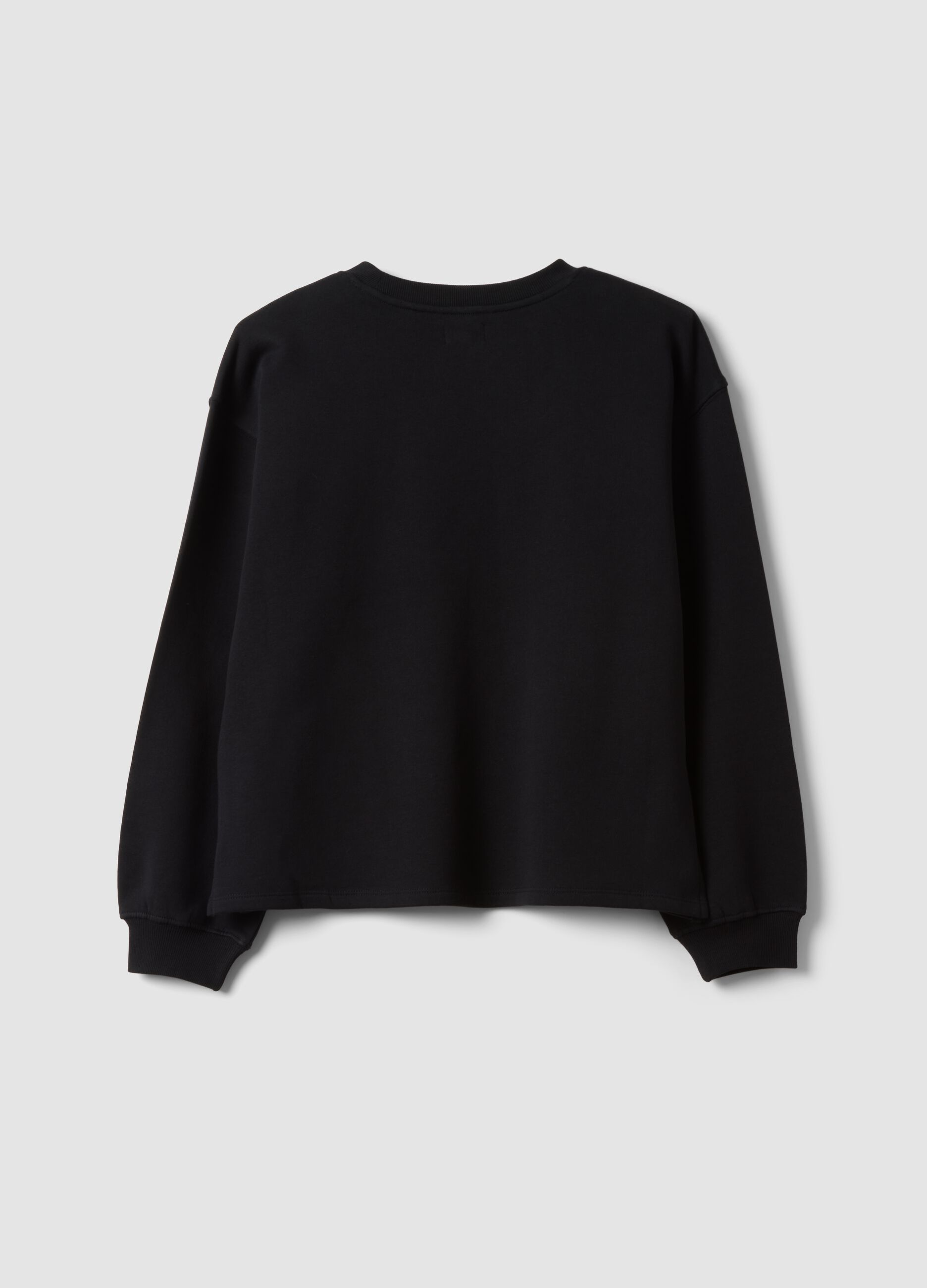 Black organic cotton sweatshirt with ribbed collar