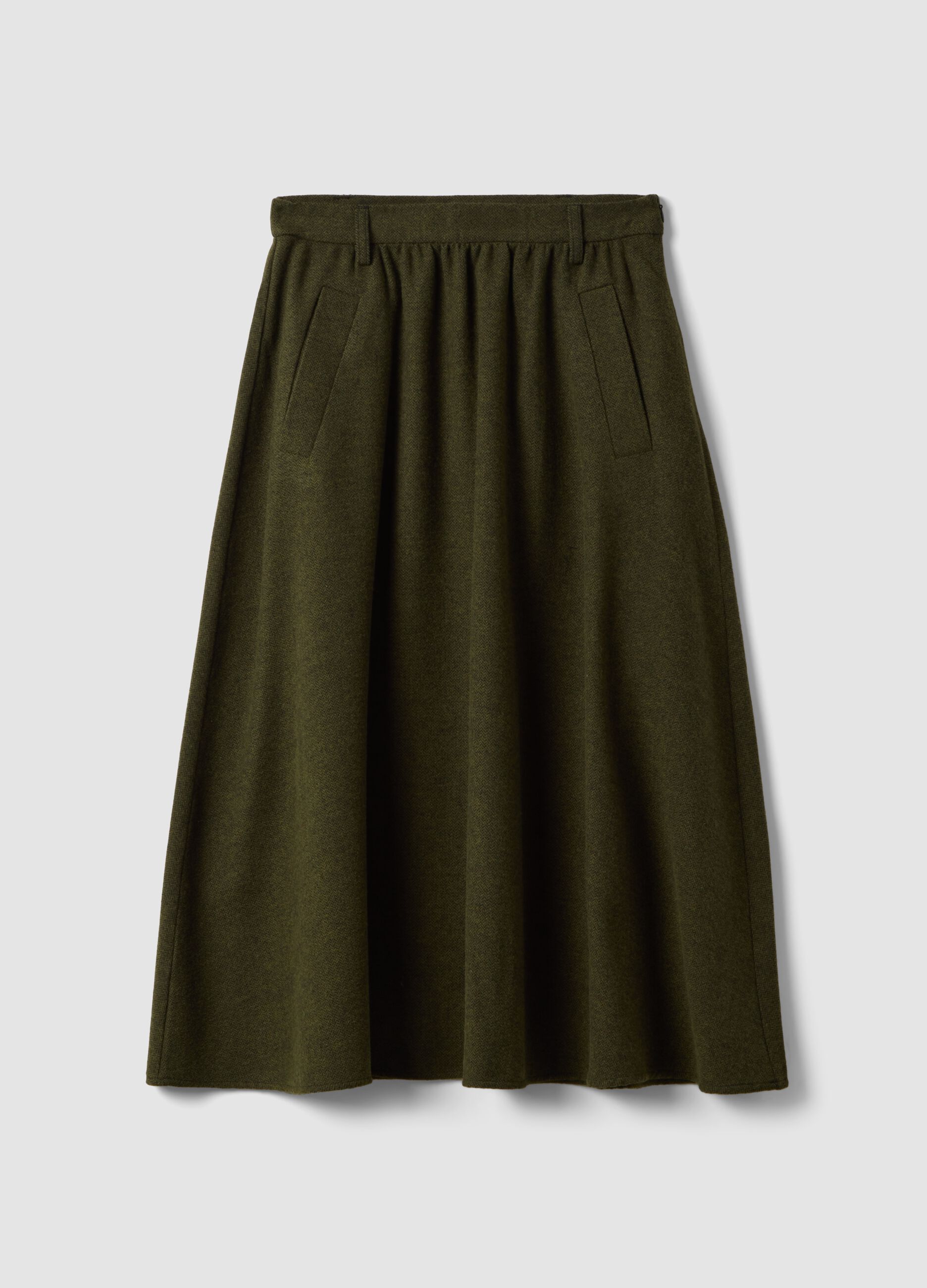 Green wool-blend midi skirt