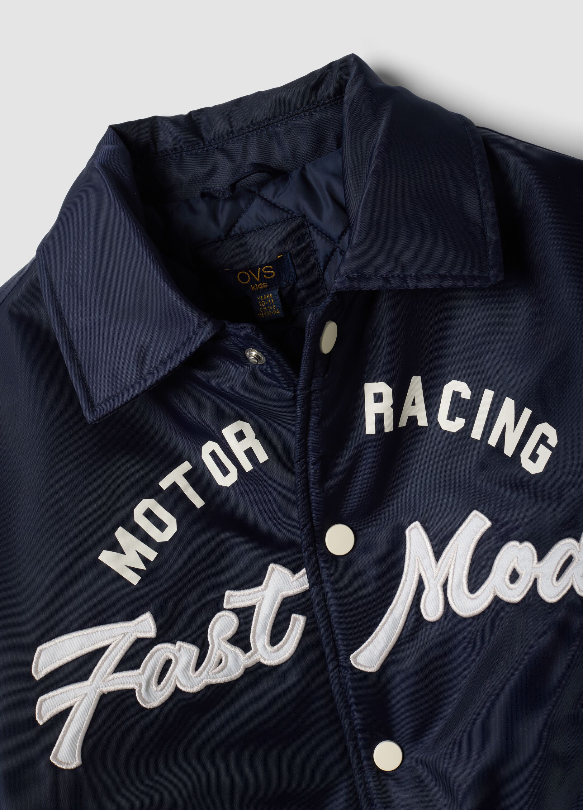 Giubbotto blu college con zip e stampa racing