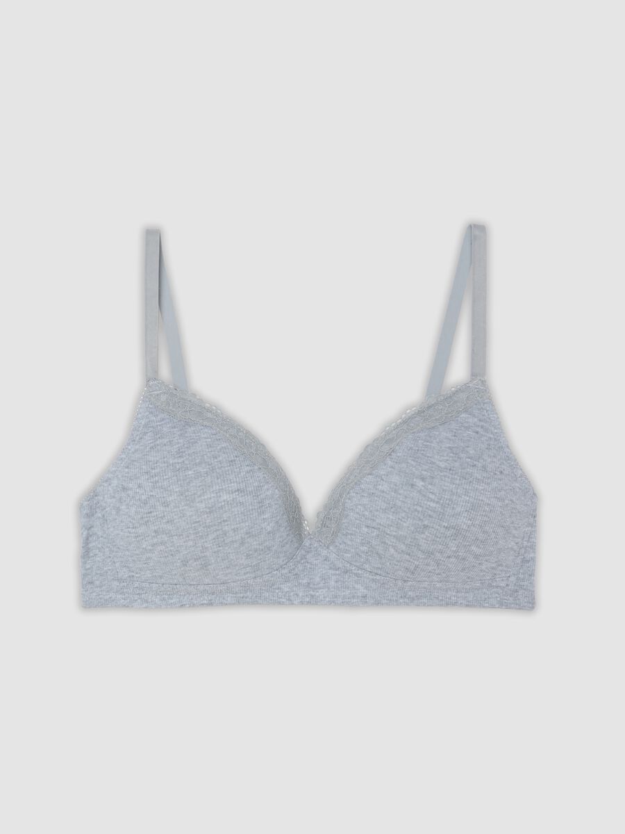 Grey padded bra in stretch organic cotton_0