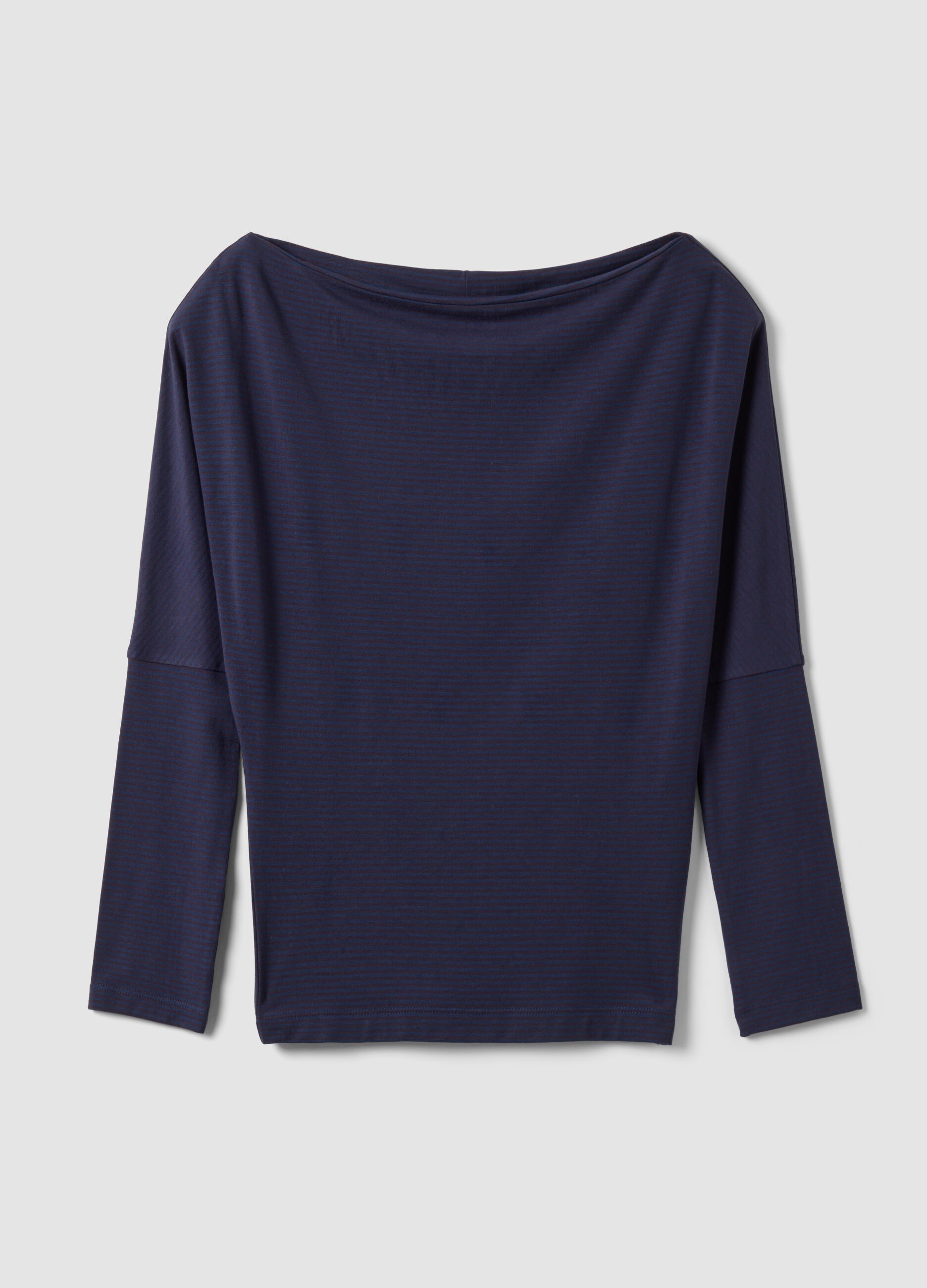 Blue stretch viscose boat-neck T-shirt