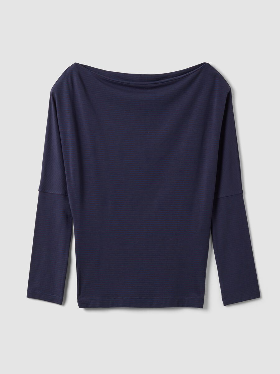 Blue stretch viscose boat-neck T-shirt_0