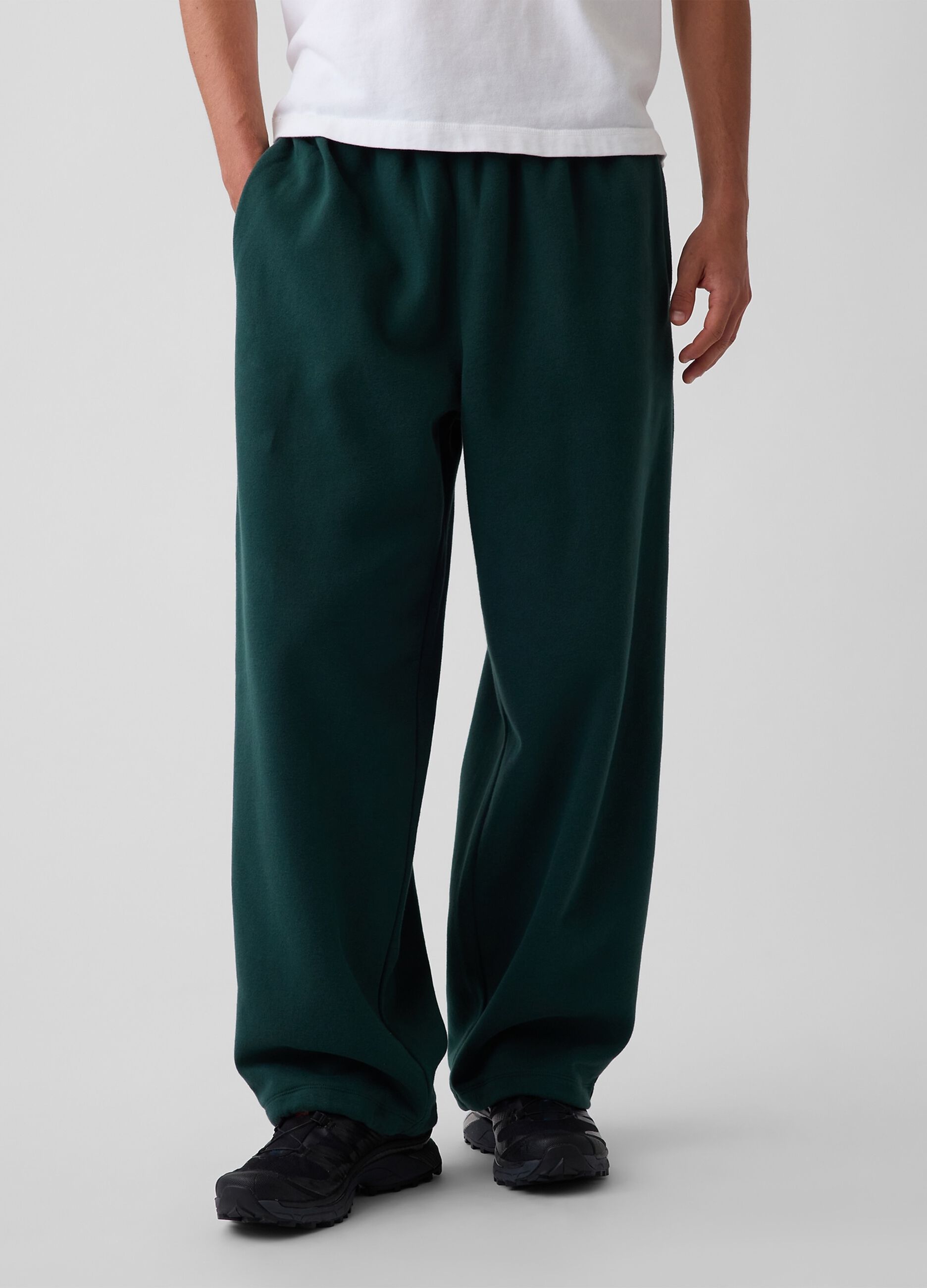 Pantaloni verdi in misto cotone con gamba ampia