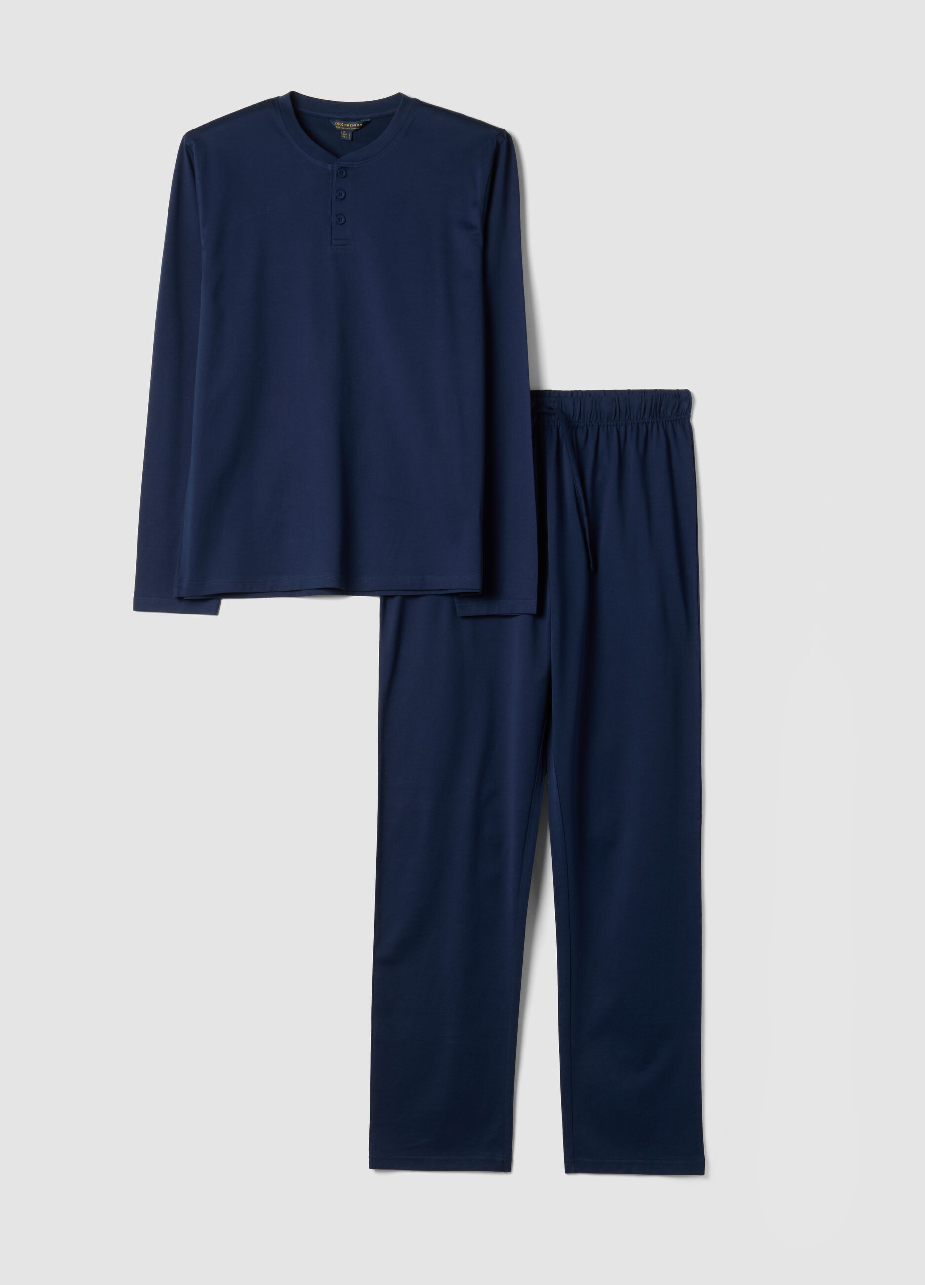 Pigiama blu in puro cotone organico con scollo serafino regular fit