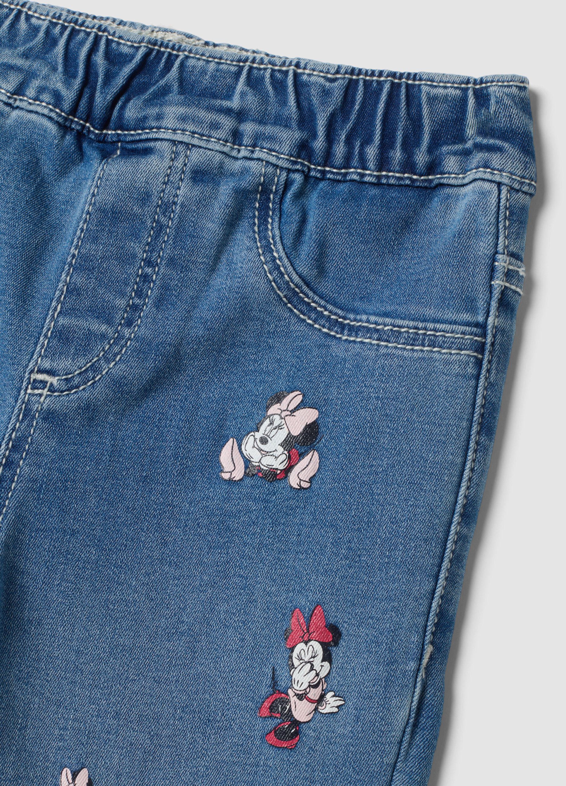 Jeggings blu flare fit in cotone e viscosa elasticizzata con stampa Minnie