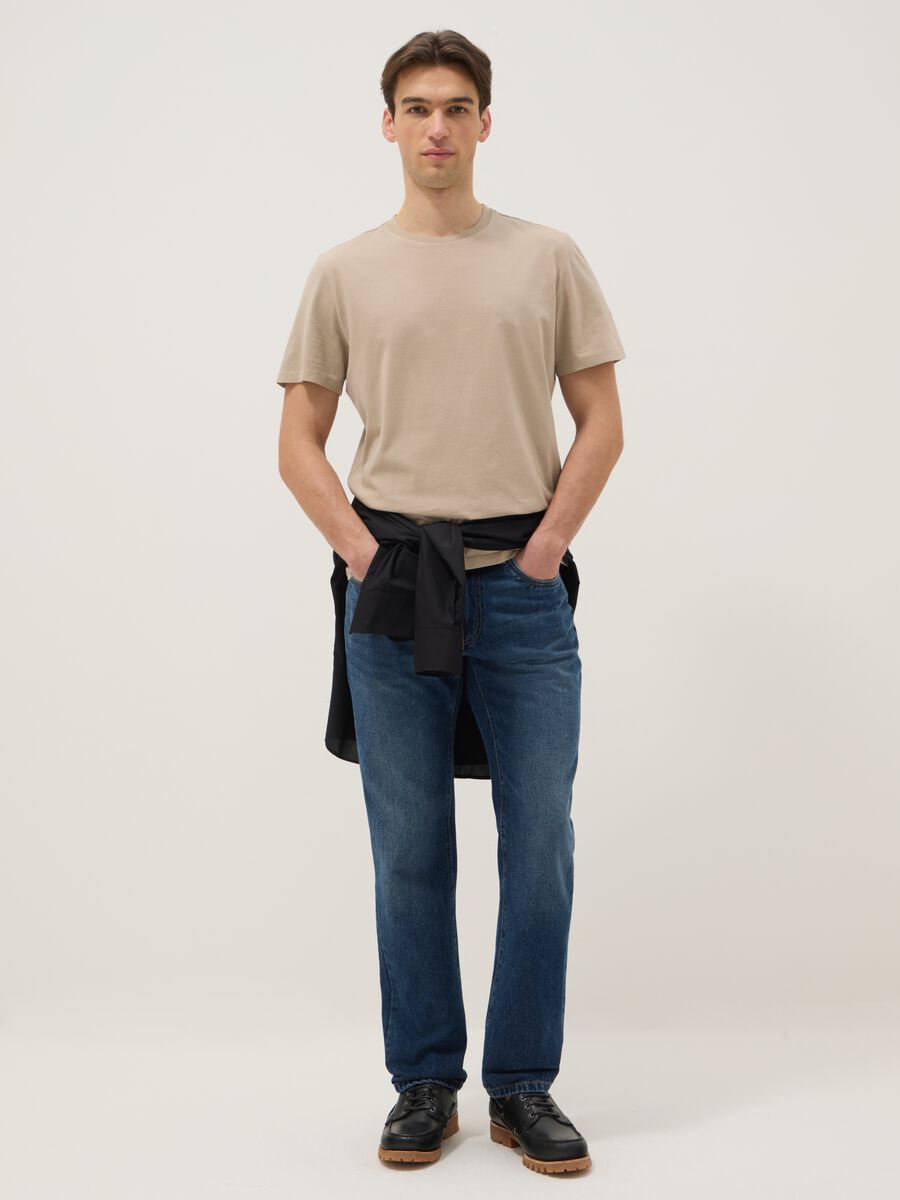 Beige short-sleeve t-shirt in pure Italian cotton_1