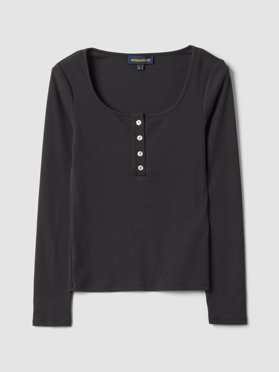 Black stretch viscose crew-neck T-shirt_0