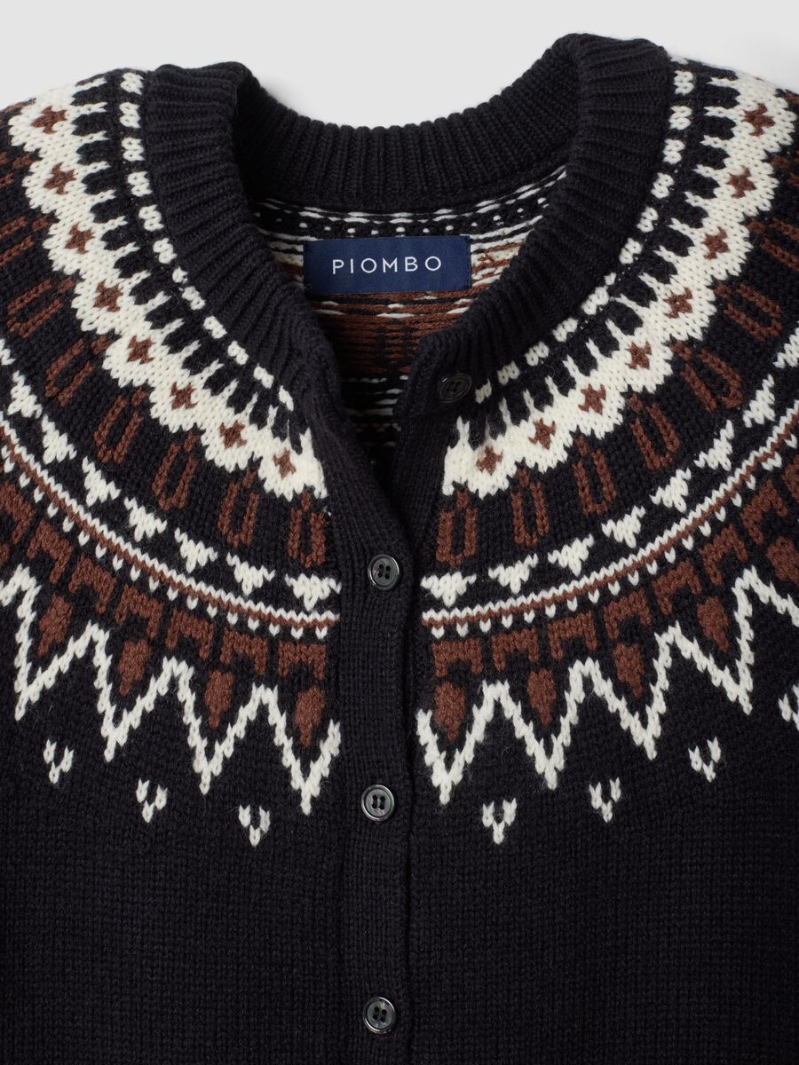Blue jacquard wool-blend crew-neck cardigan_2