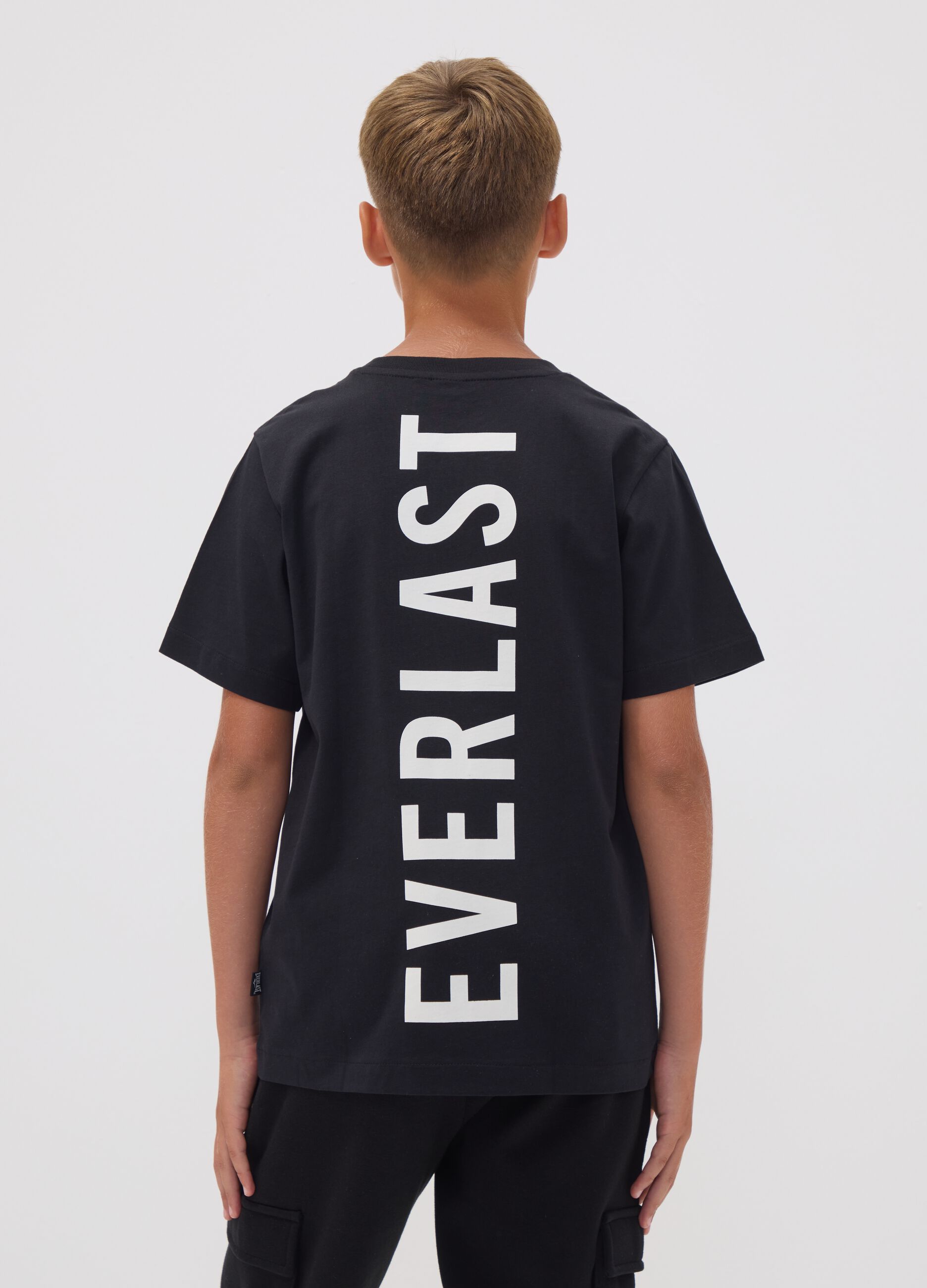 Black pure cotton logo T-shirt, regular fit, for boys