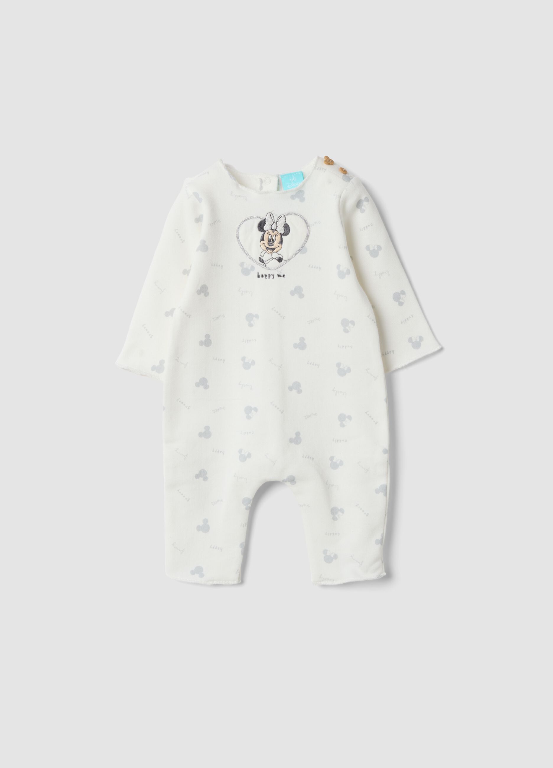Tutina bianca in puro cotone organico con stampa Minnie