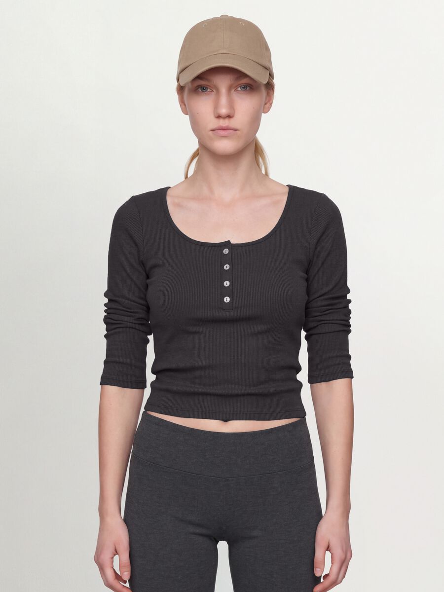 Black stretch viscose crew-neck T-shirt_0