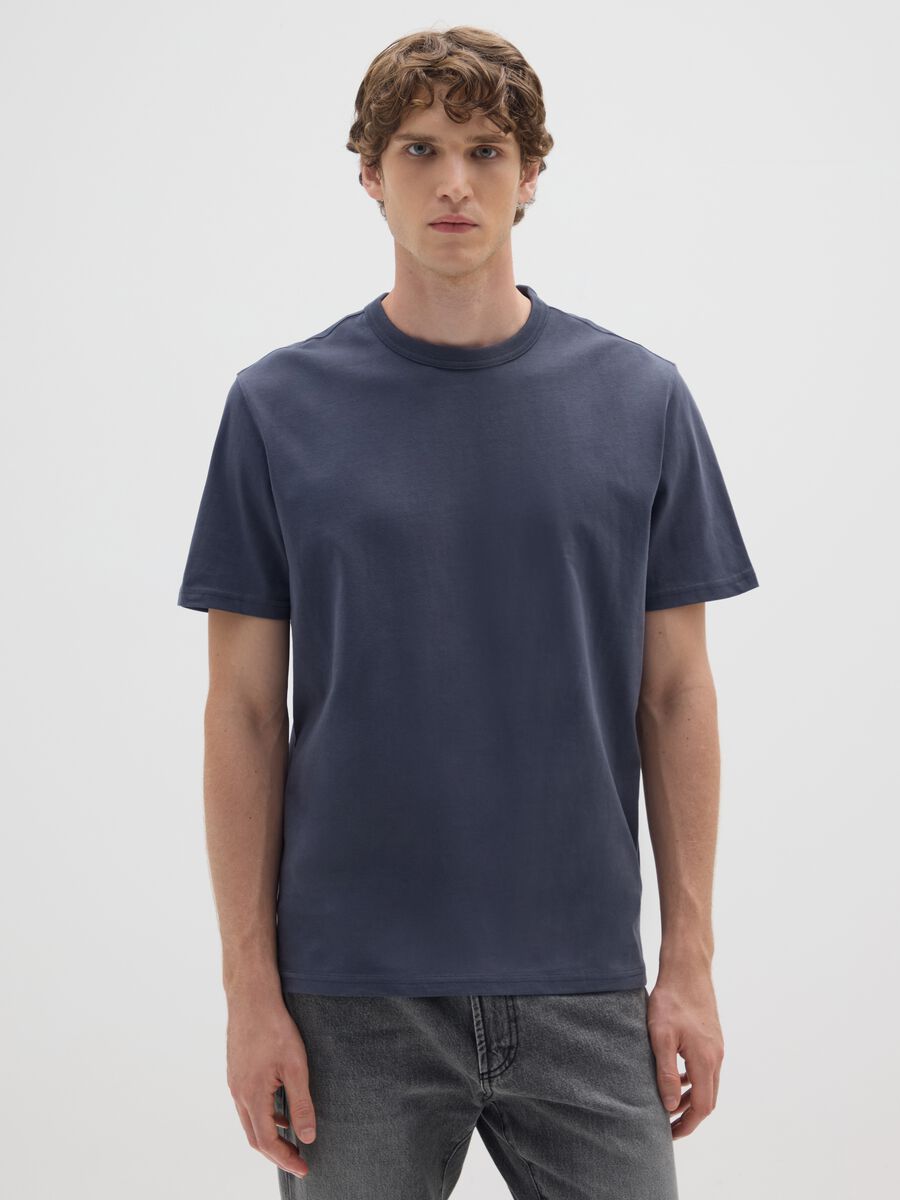 Blue pure cotton T-shirt with regular fit_0