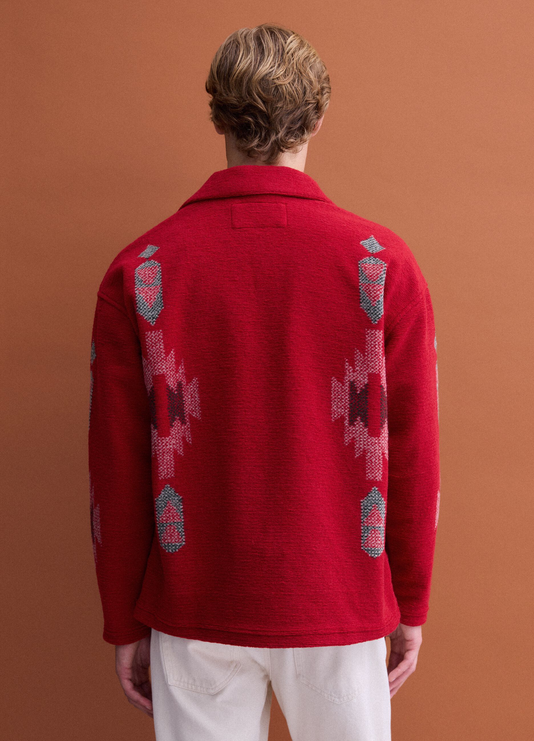 Shacket rossa regular fit con fantasia jacquard