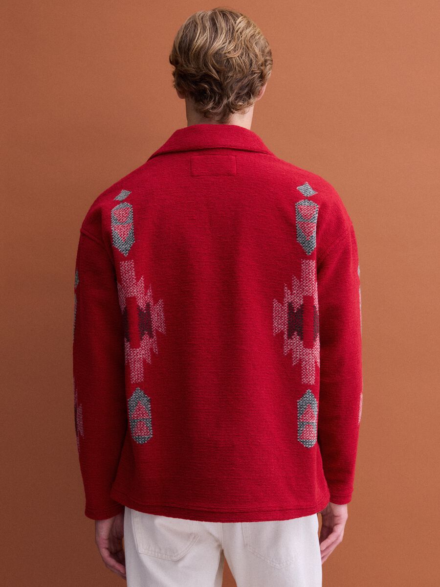 Red regular-fit jacquard shacket_3