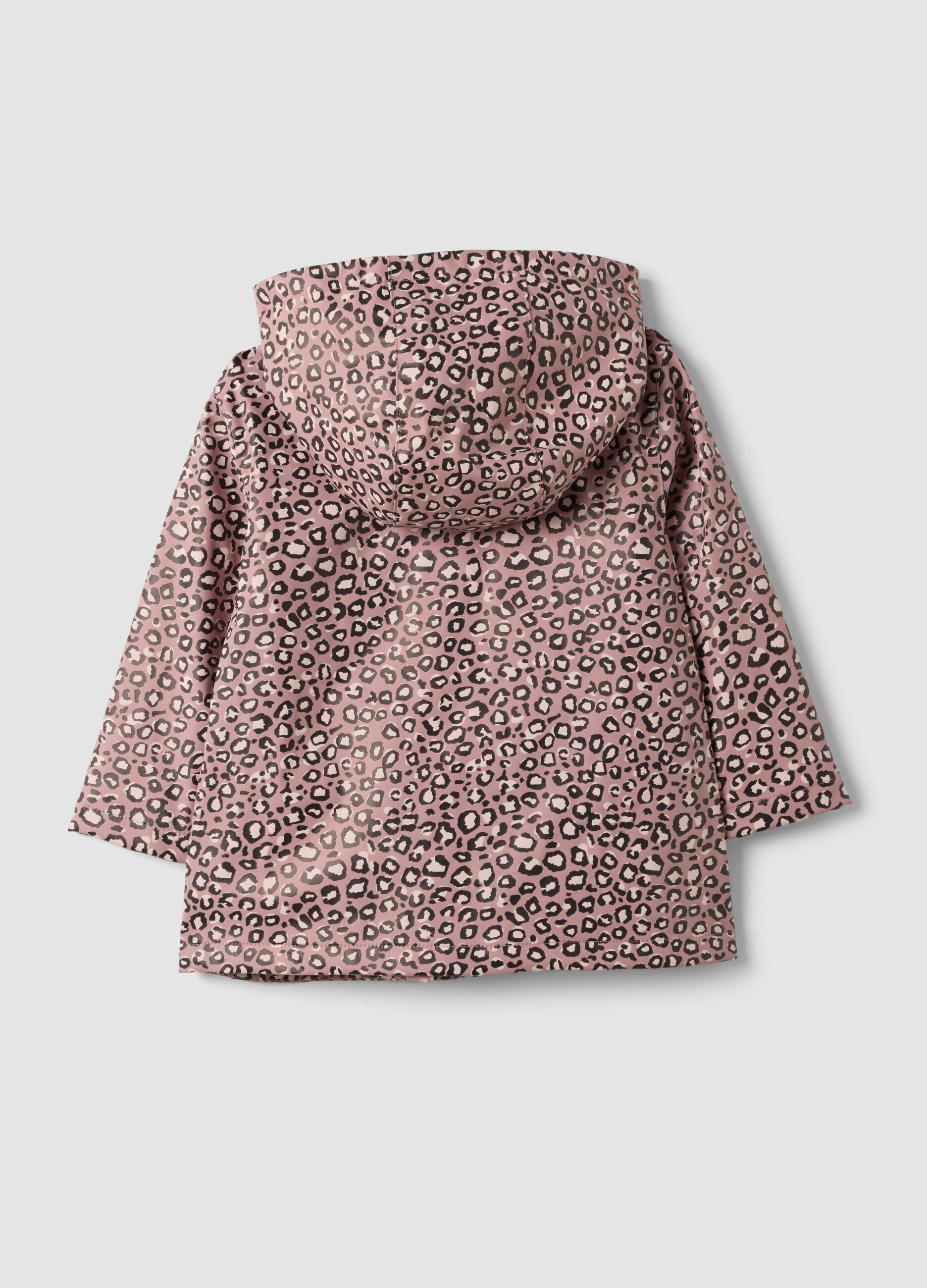 Pink padded hooded animal print jacket for girls