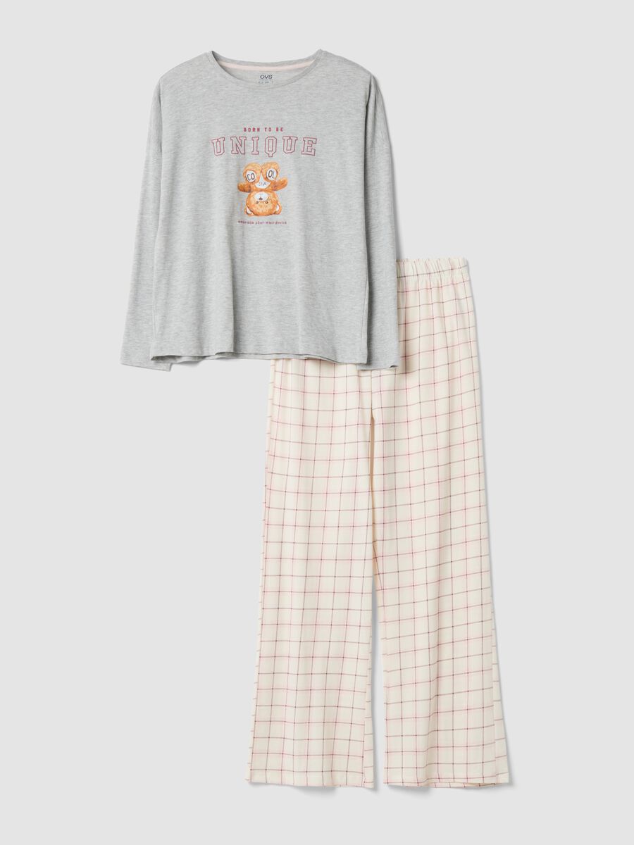 Grey marl organic cotton and viscose blend crew-neck pyjamas_4