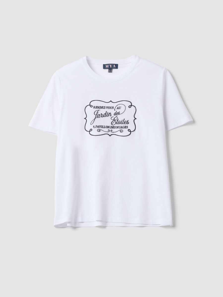 White pure cotton crew-neck T-shirt with front print, regular fit_4