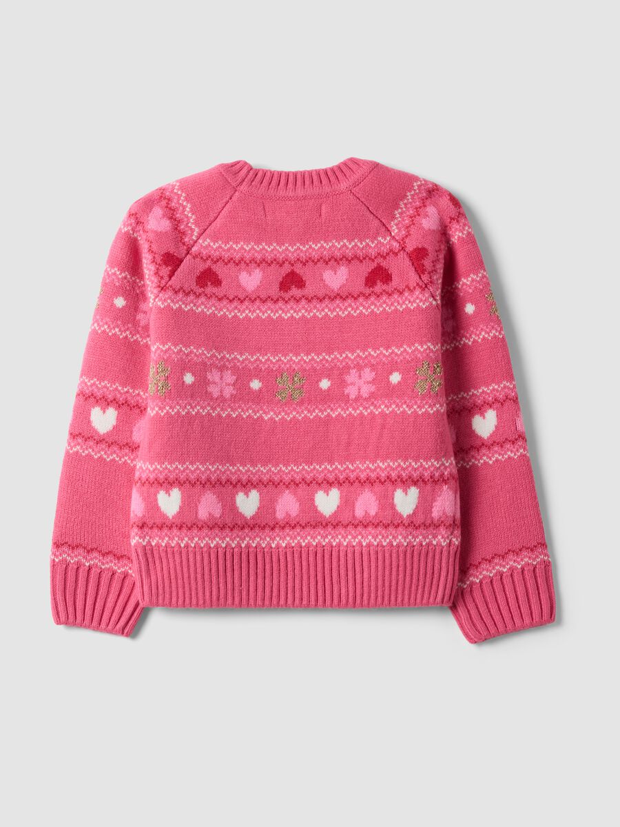 Pink crew-neck jumper with hearts and jacquard pattern, regular fit_2