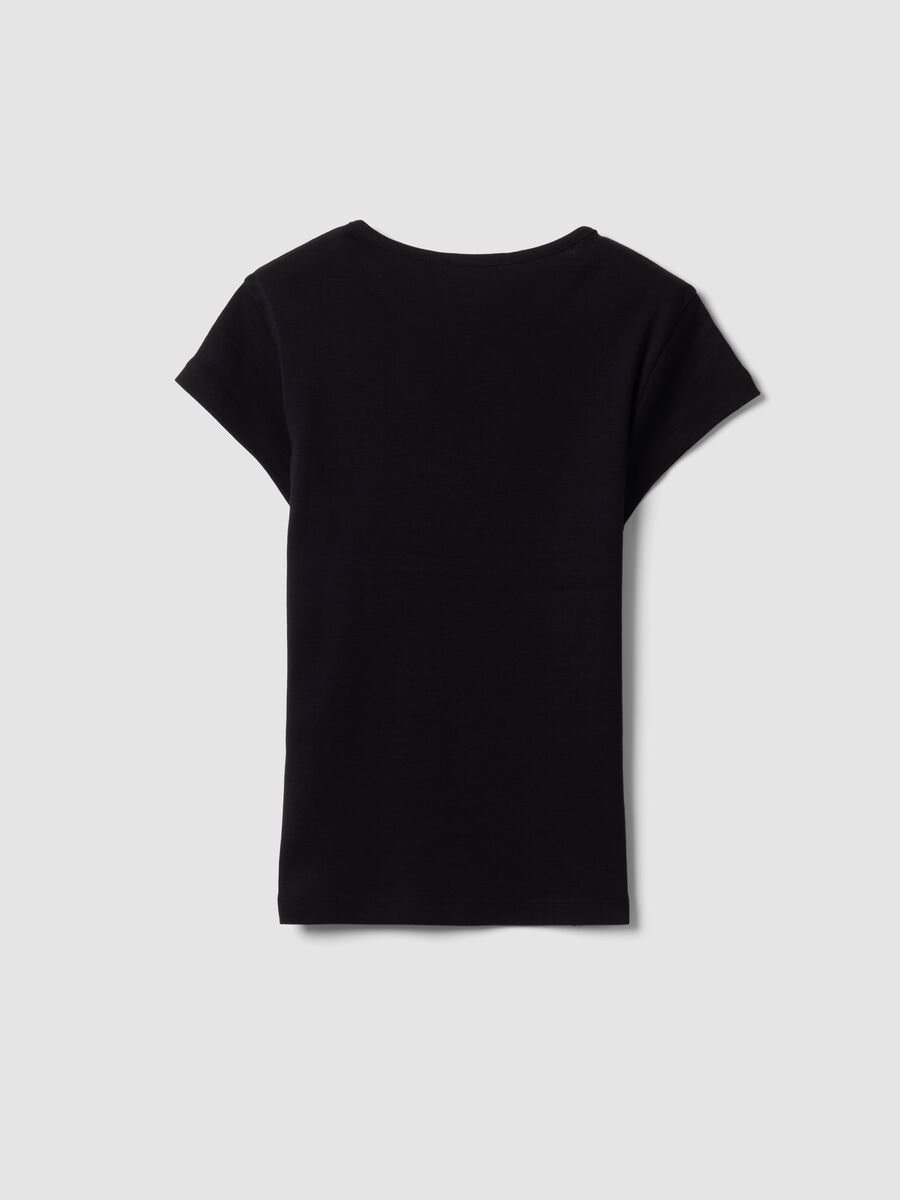 Black pure cotton crew-neck T-shirt with slogan_1