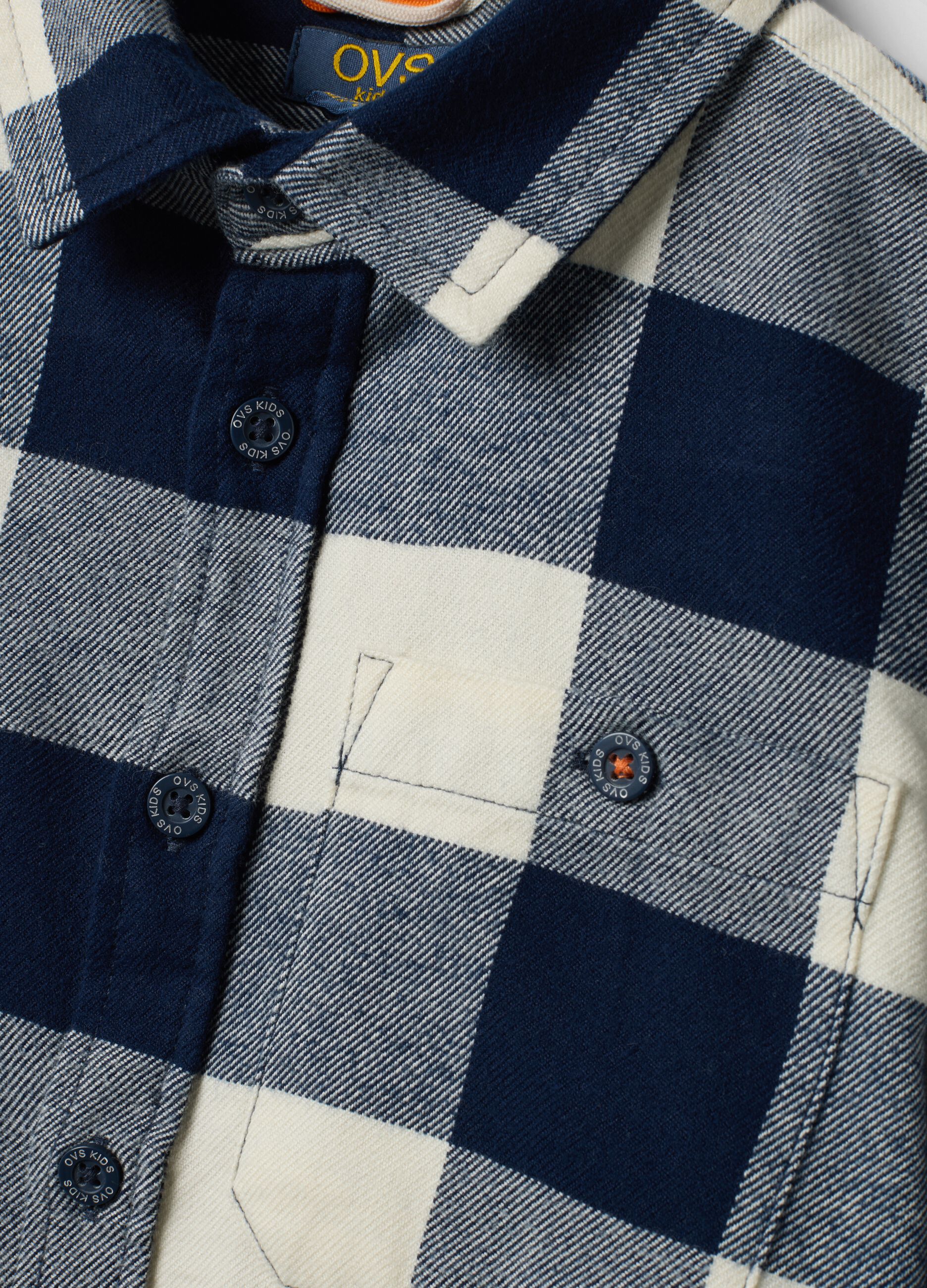 Blue and white checked pure cotton shirt