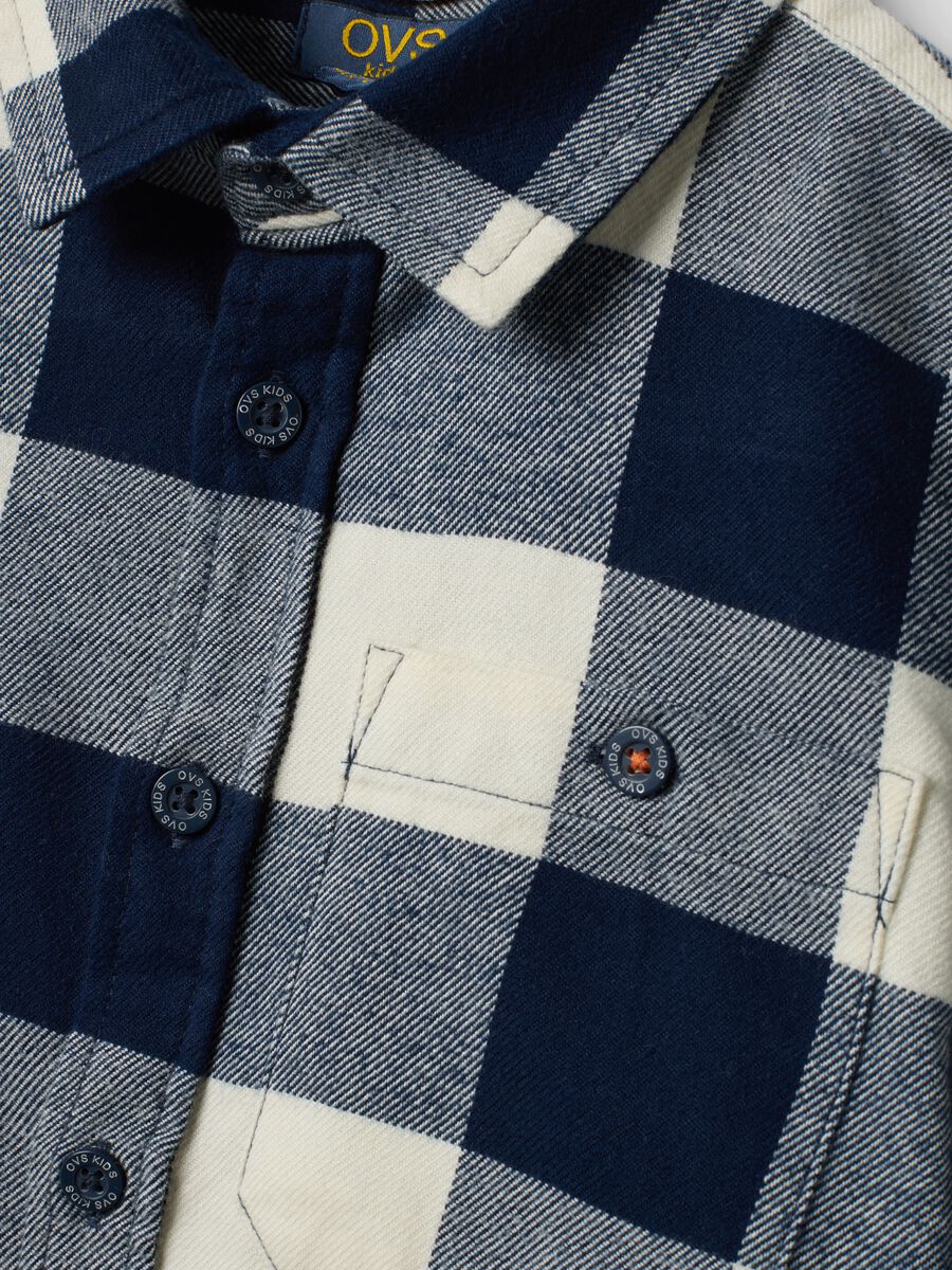 Blue and white checked pure cotton shirt_2
