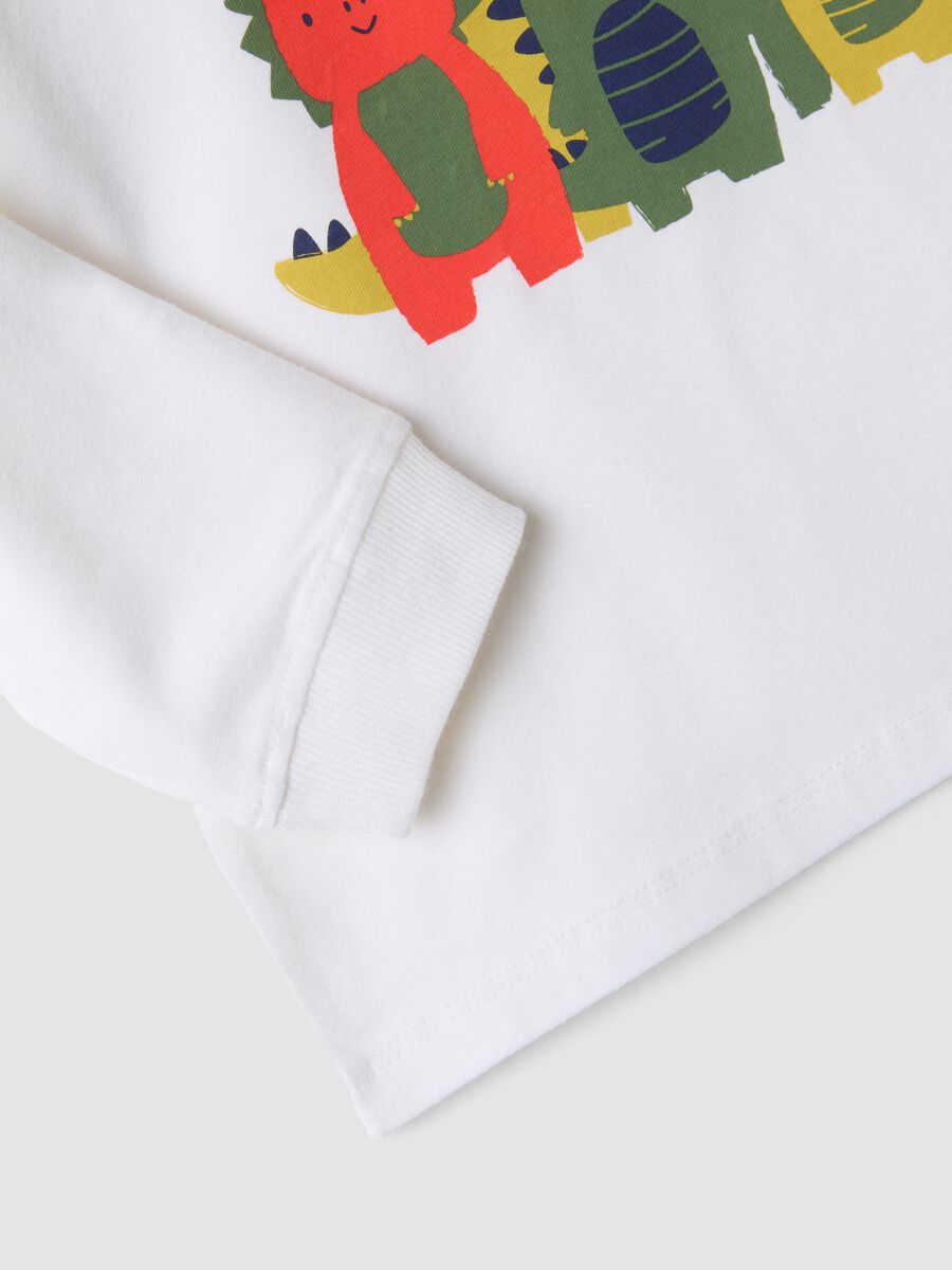 White over-fit organic stretch cotton T-shirt with dinosaur print_2