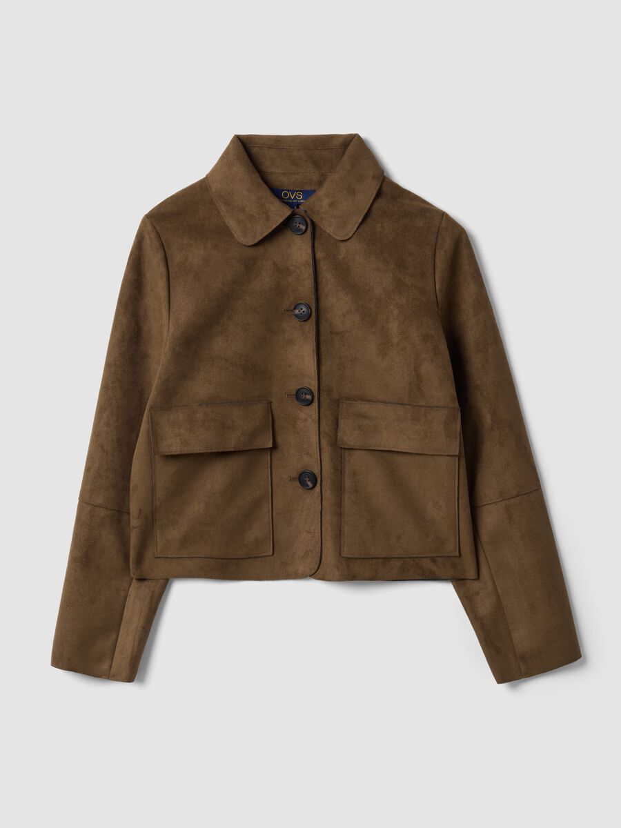 Brown regular-fit shacket with patch pockets_4