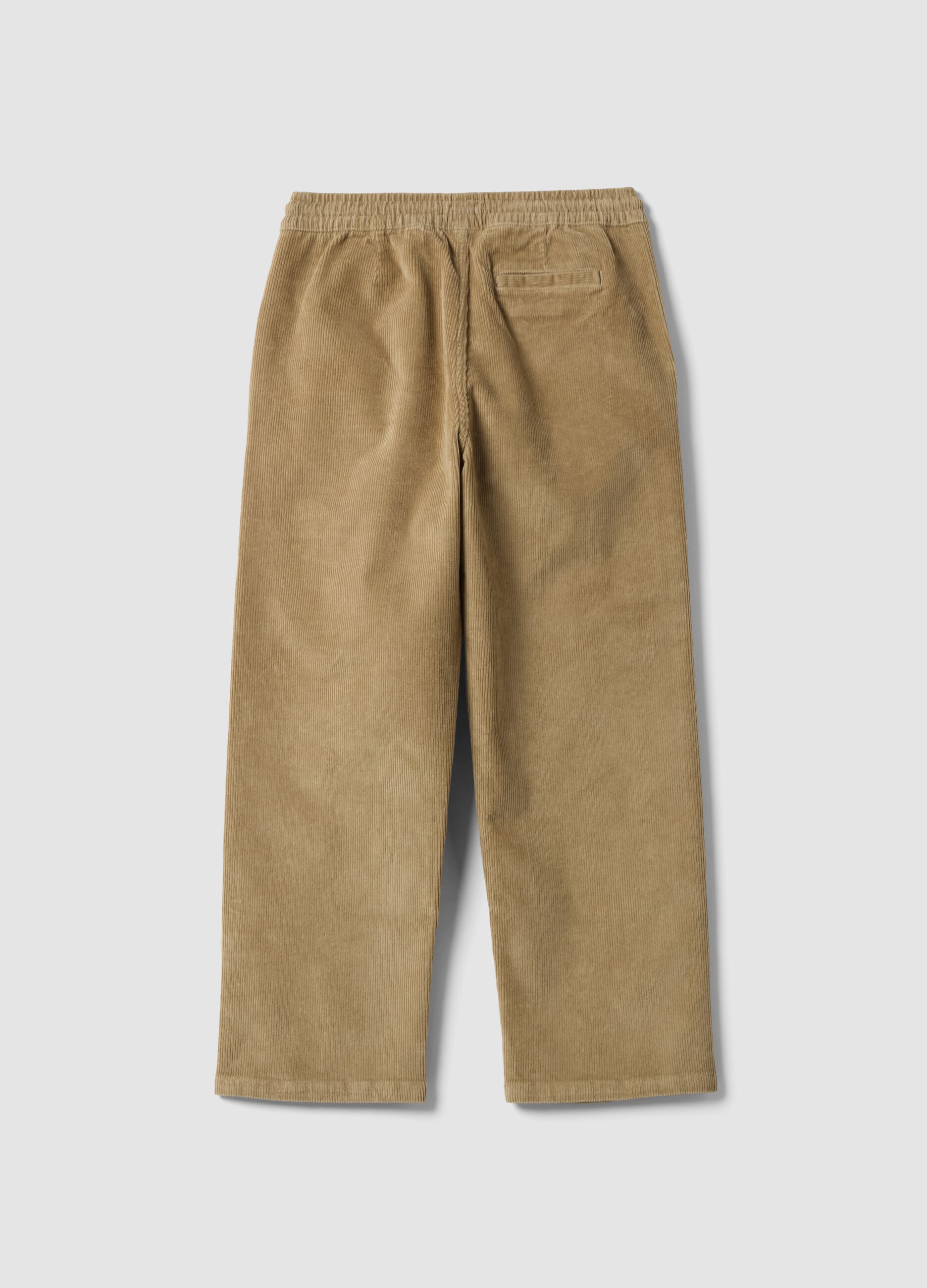 Beige ribbed relaxed-fit joggers in stretch cotton