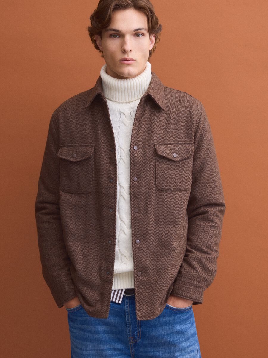 Brown wool-viscose blend shacket_0