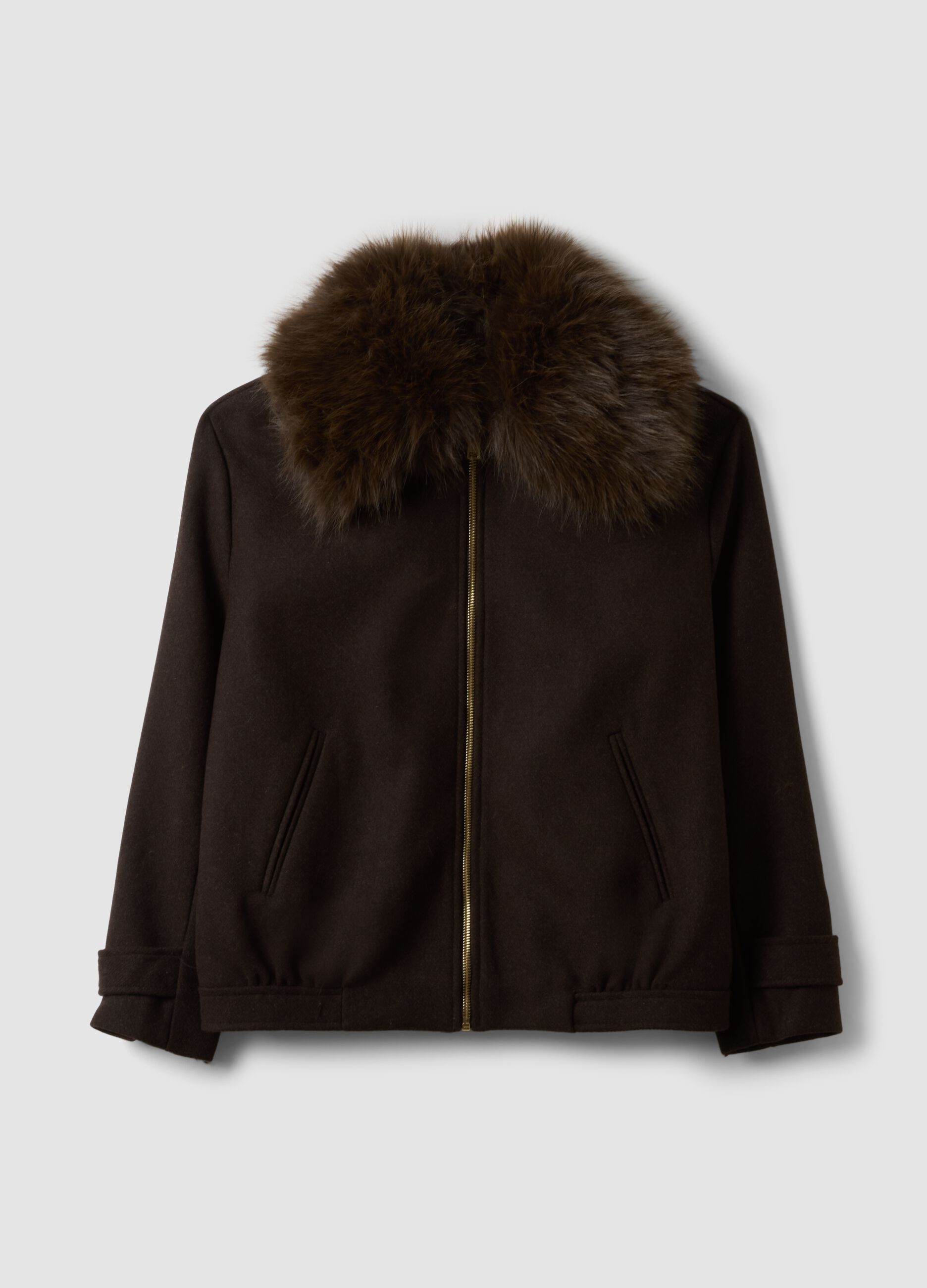 Giacca marrone in misto lana e viscosa con zip